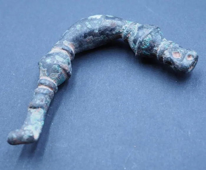 Ancient Greek Bronze bow brooch (Phrygian type) - 65 mm