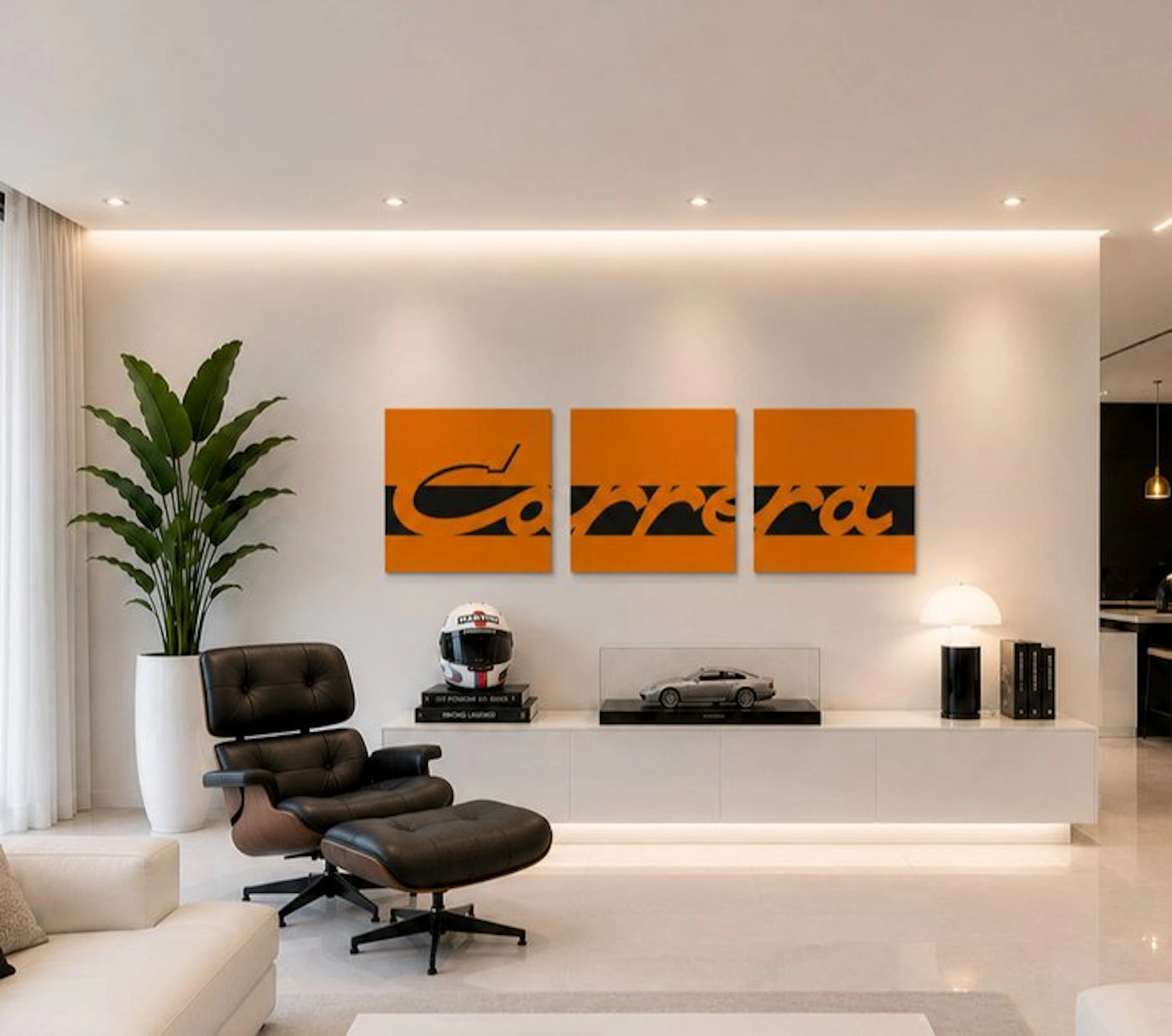 Carrera Gold - Sculptural Automotive Wall Triptych...