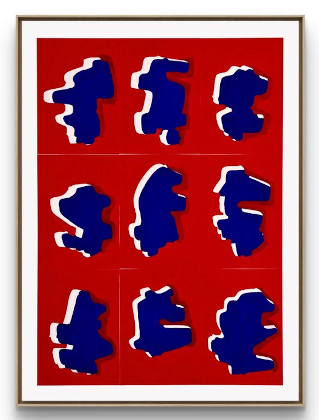 Gundi Falk (1966) - Nine Silhouettes on Red – Collage et découpe sur toile