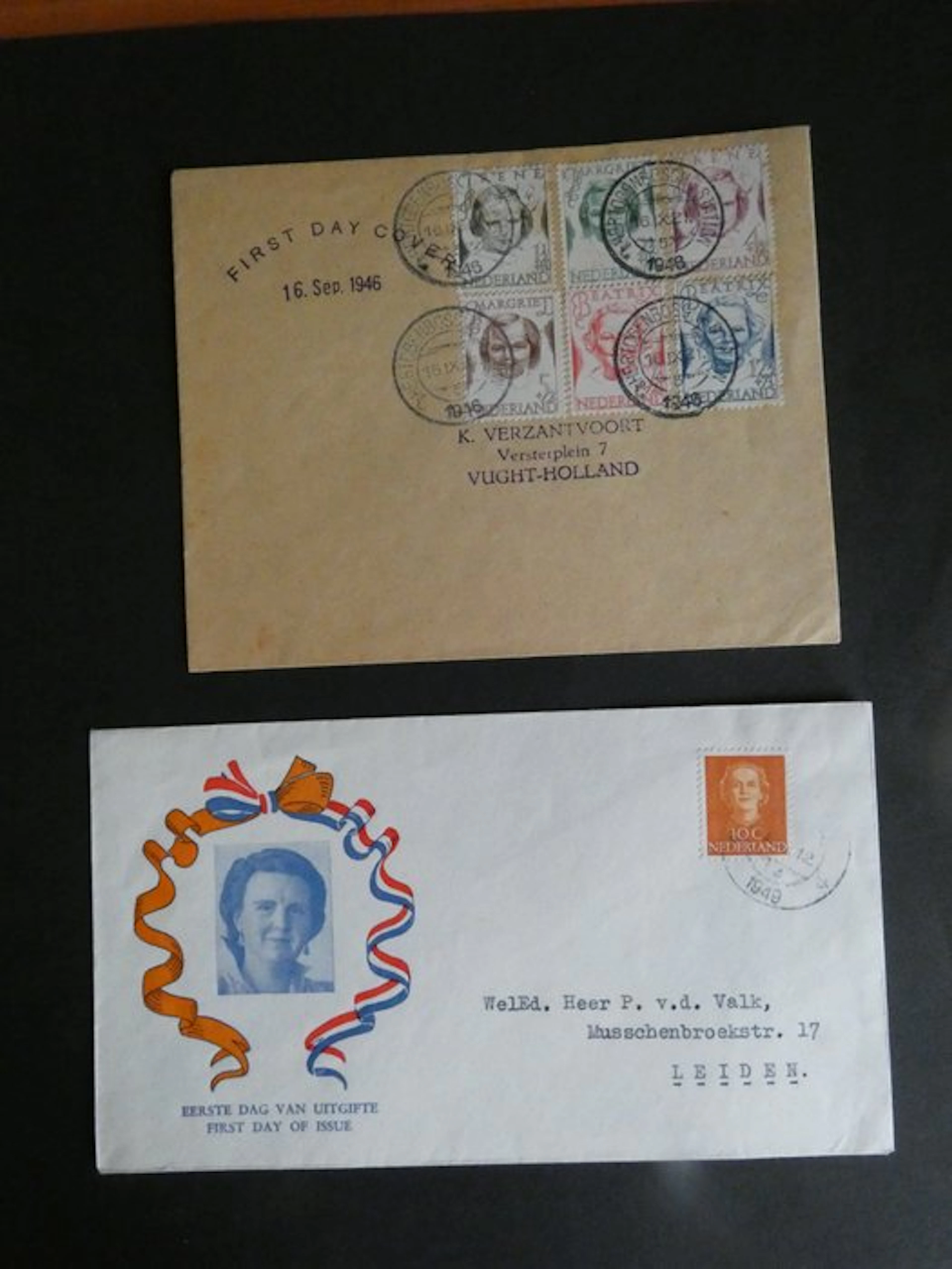 Netherlands 1946/1949 - 2 x FDC forerunner Princess stamps and En Face
