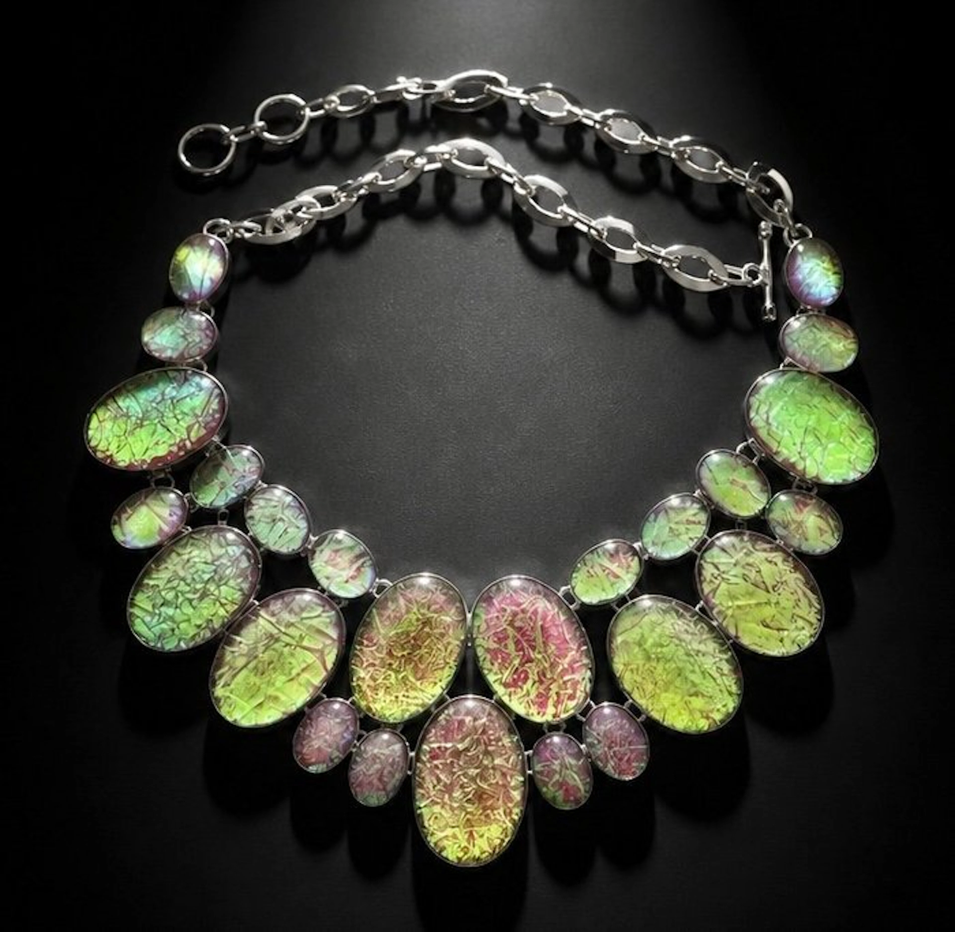 - Silver - Triplet Opal in multicolor iridescence - Necklace
