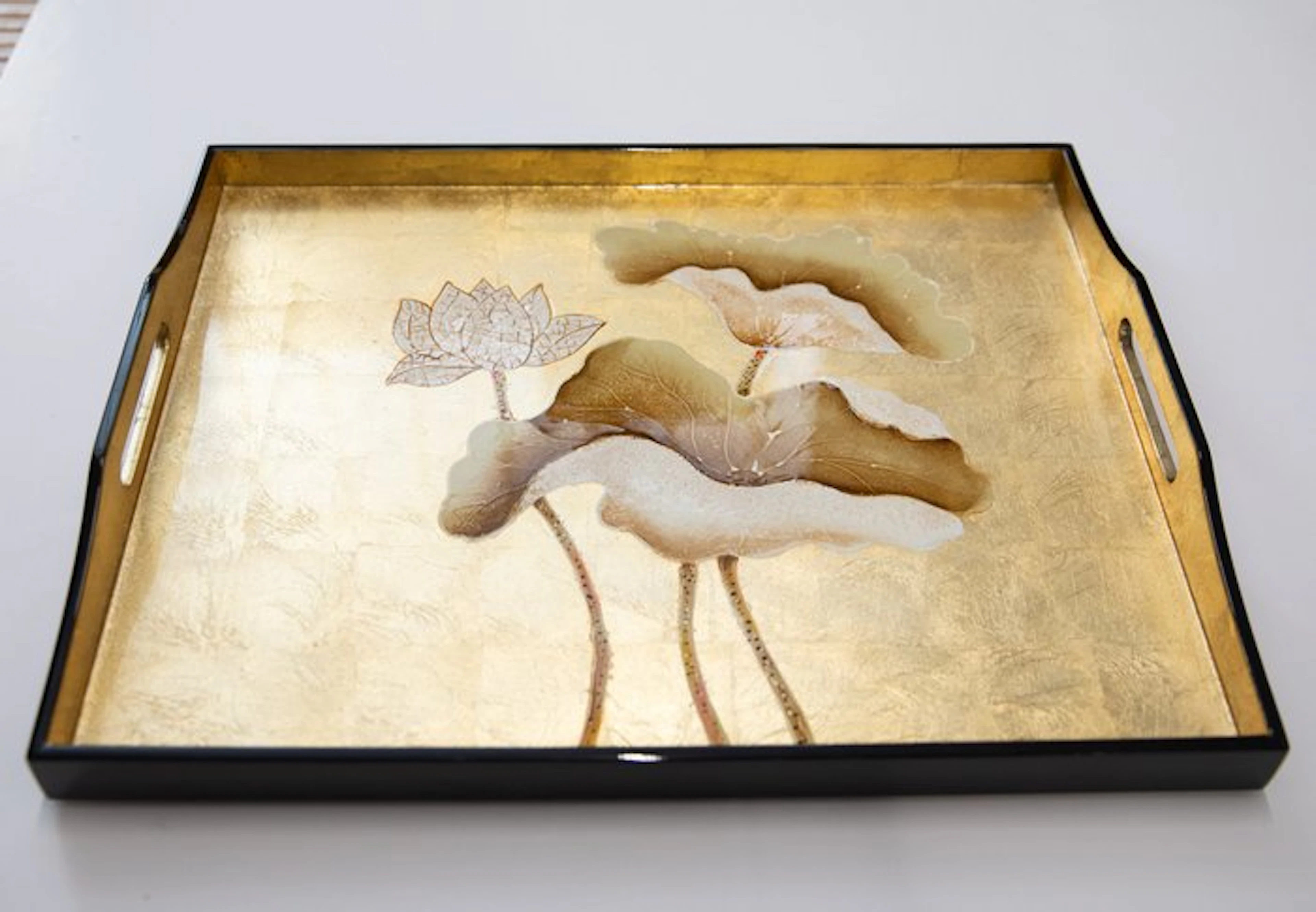 Decorative tray - Monumental Gold Leaf Lacquer Tray with...