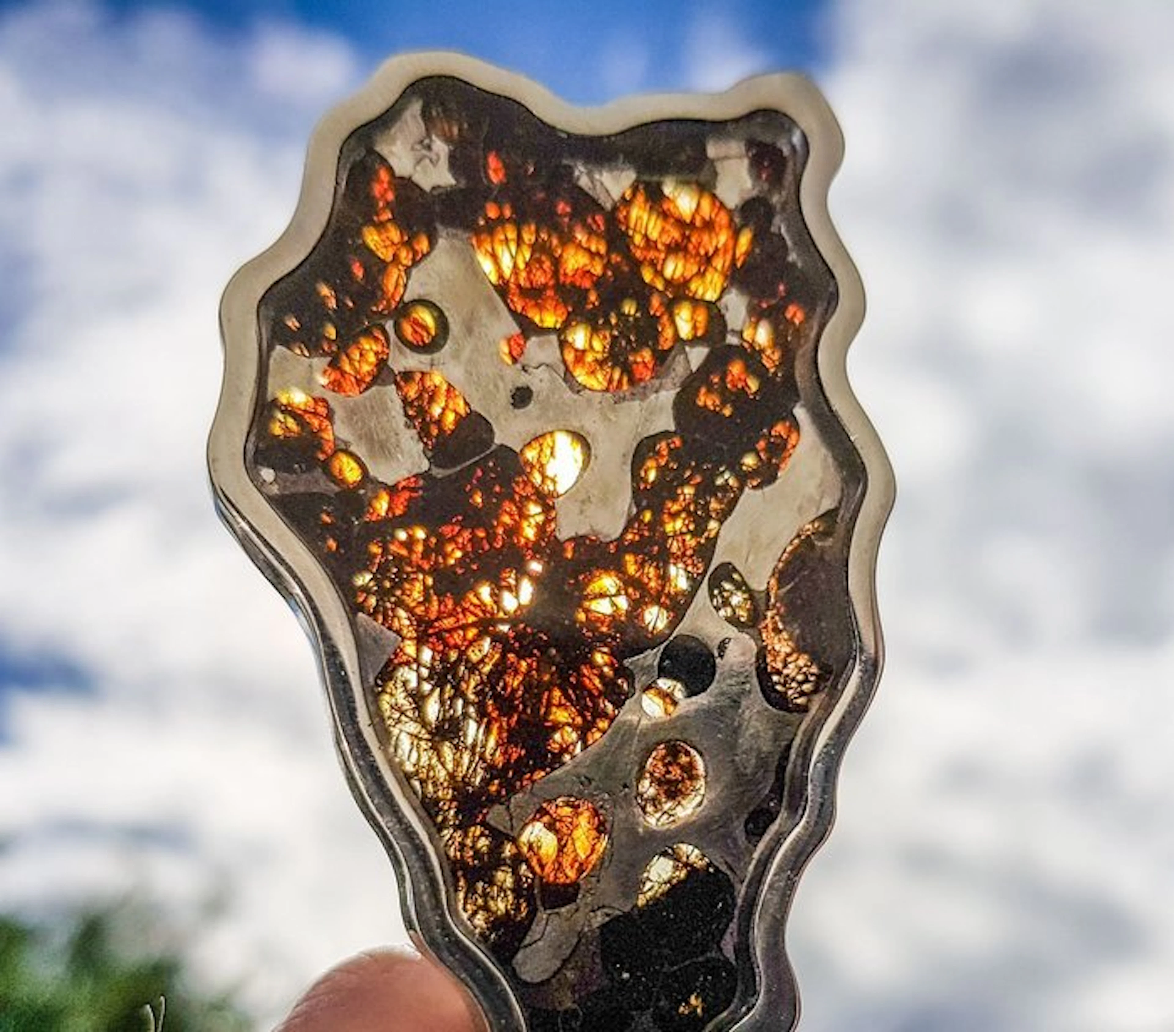 Pallasite Sericho Pallasite Pendant - Height: 7 cm - Width: 3.2 cm - 22.2 g