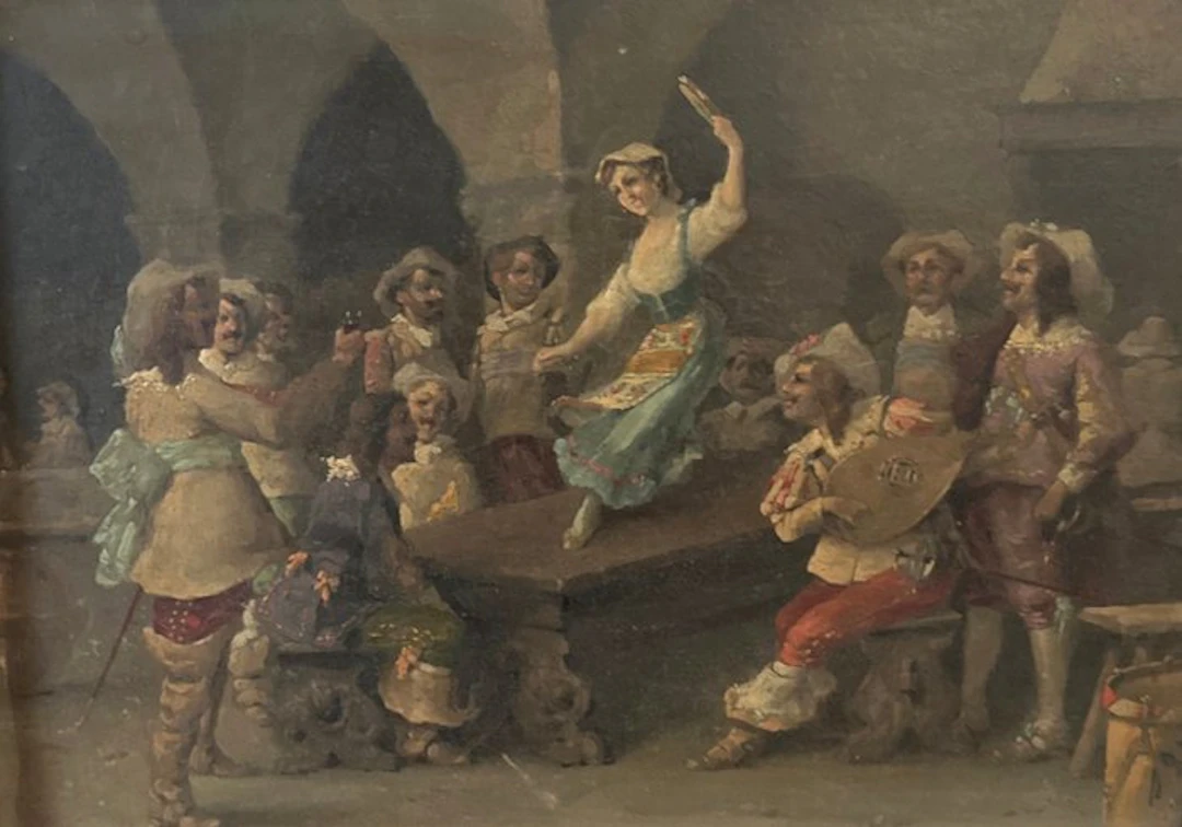 Italian school (XIX) - Interno con figure in costume