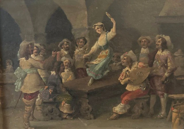 Italian school (XIX) - Interno con figure in costume