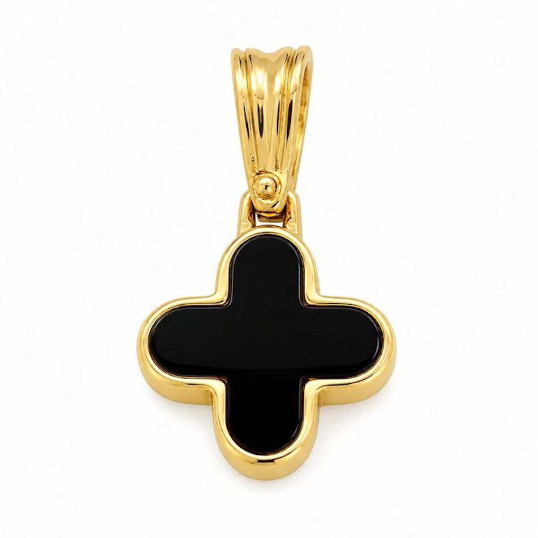 Pendant - 18 kt. Yellow gold Onyx - Made in Italy - Handmade