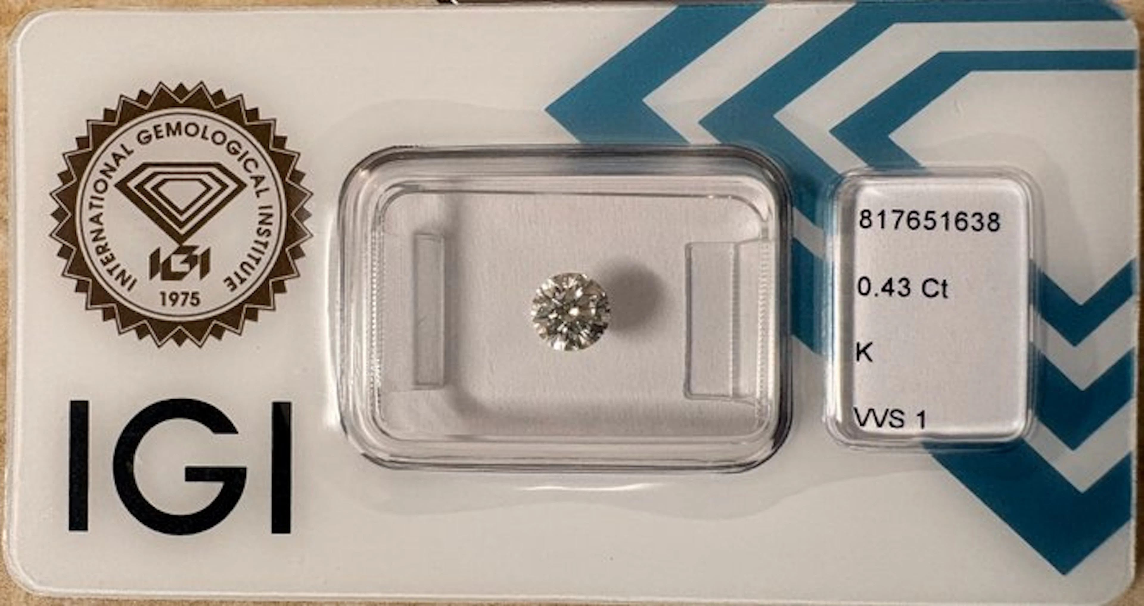 1 pcs Diamond (Natural) - 0.43 ct - Round - K - VVS1...