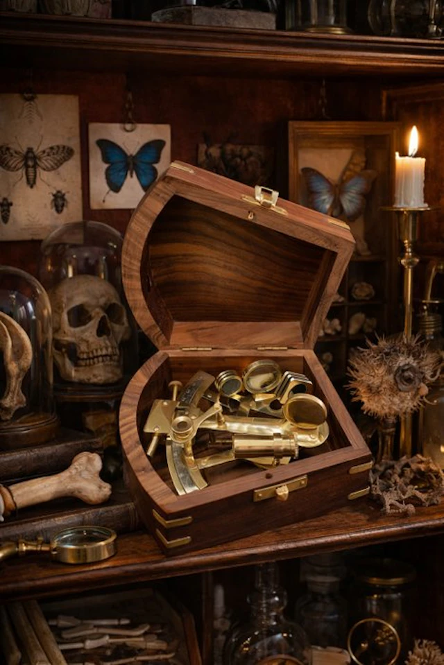 Sextant - Brass, Wood - with Luxury Box