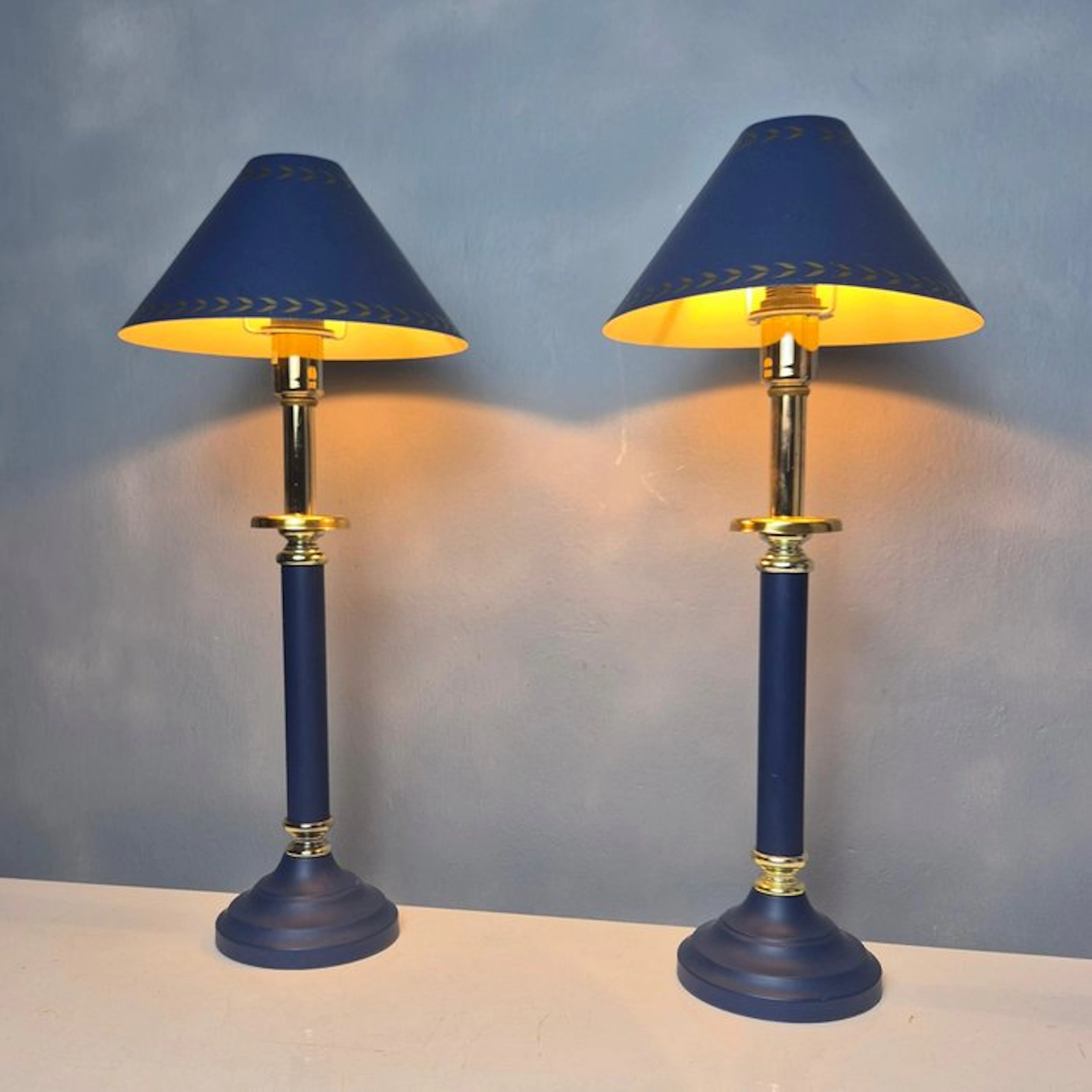 Table lamp (2) - Rare Blue High-End Lamps - 46 cm - Metal, Brass