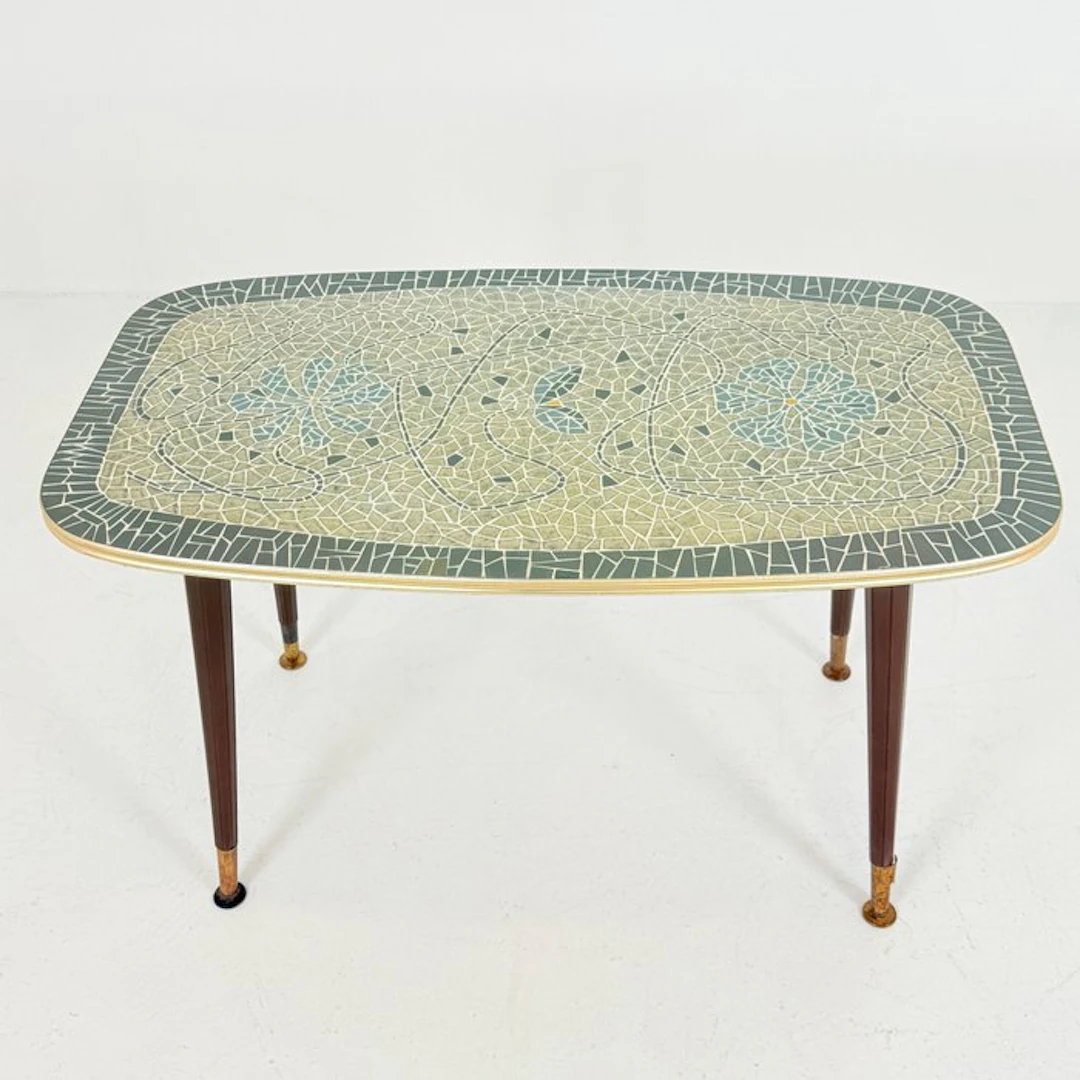 Coffee table - Wood - Vintage German Mosaic Side Table
