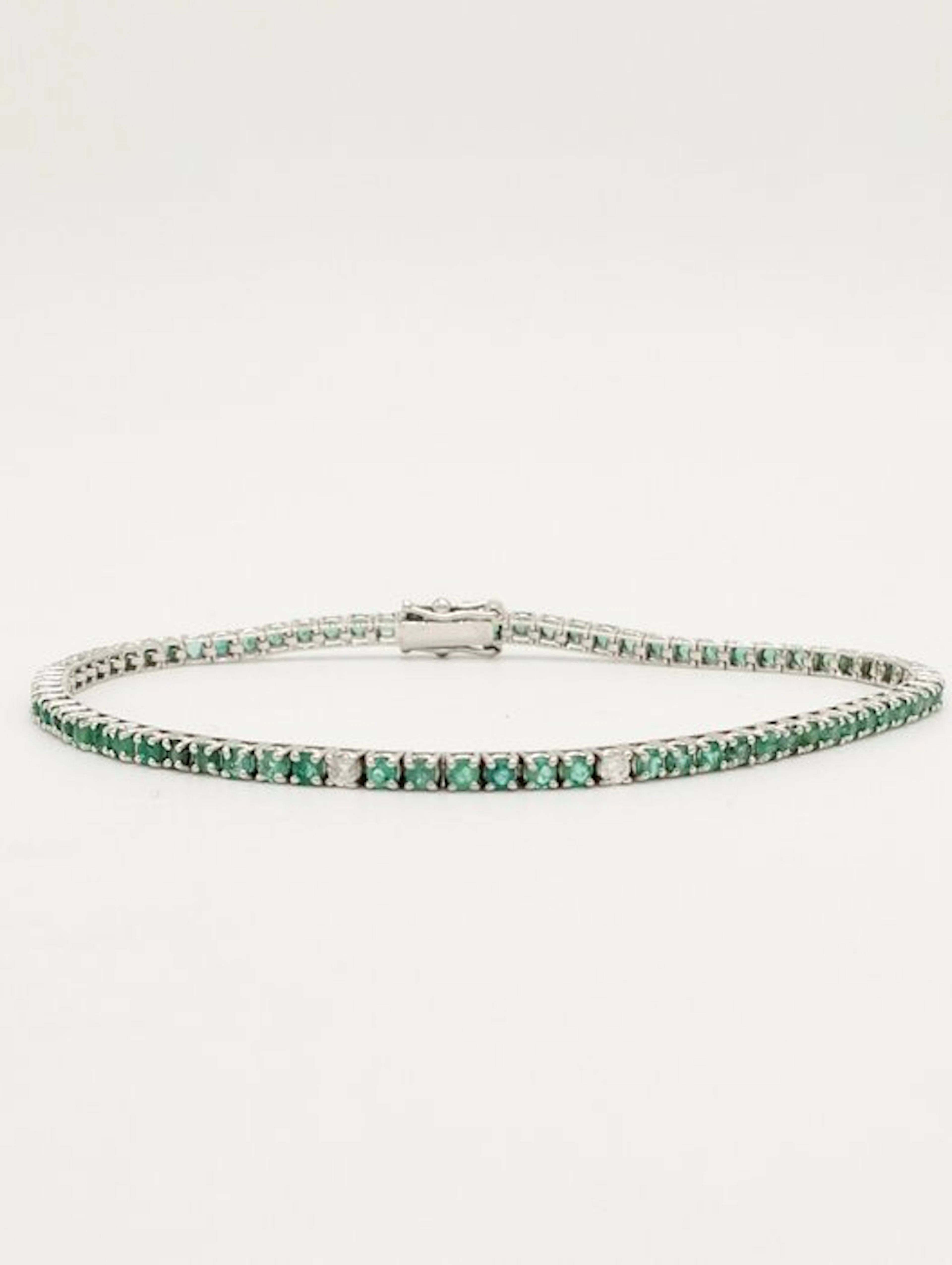 Bracelet - 18 kt. White gold Emerald - Diamond