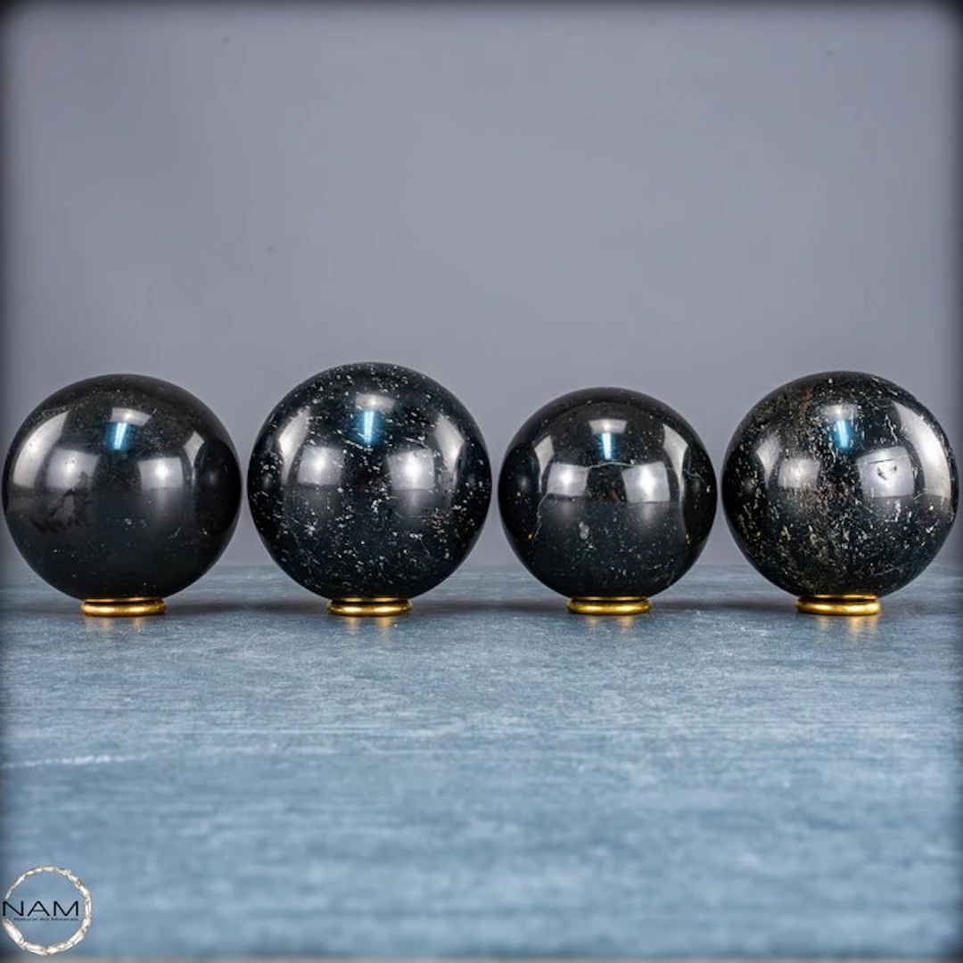 Natural Black Tourmaline Sphere Set – Hand-polished...