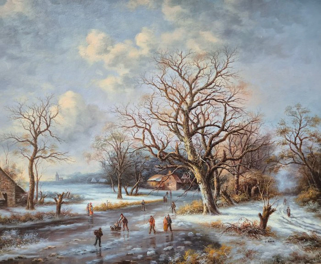 G. Rose (XX) - Winterlandschaft mit Eisläufern