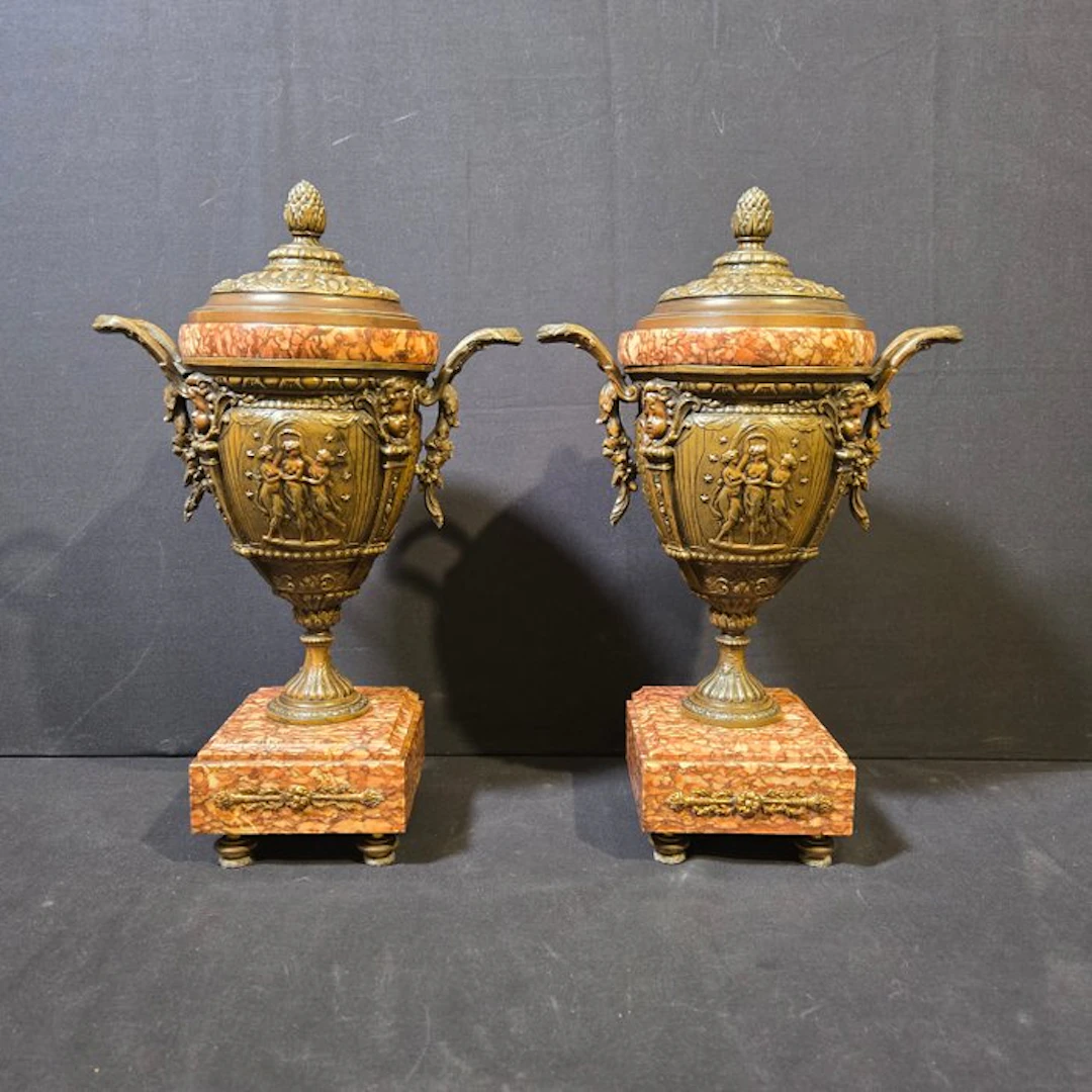 Mantel clock (2) Neoclassical Style Alloy, Marble - 1850-1900 - Big coupes
