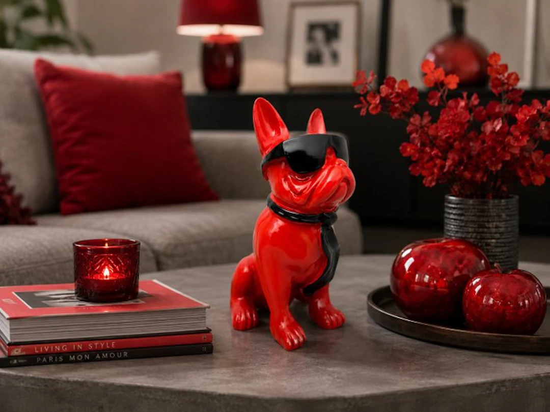 Statue, French bulldog with tie and sunglasses - 40 cm - polyresin