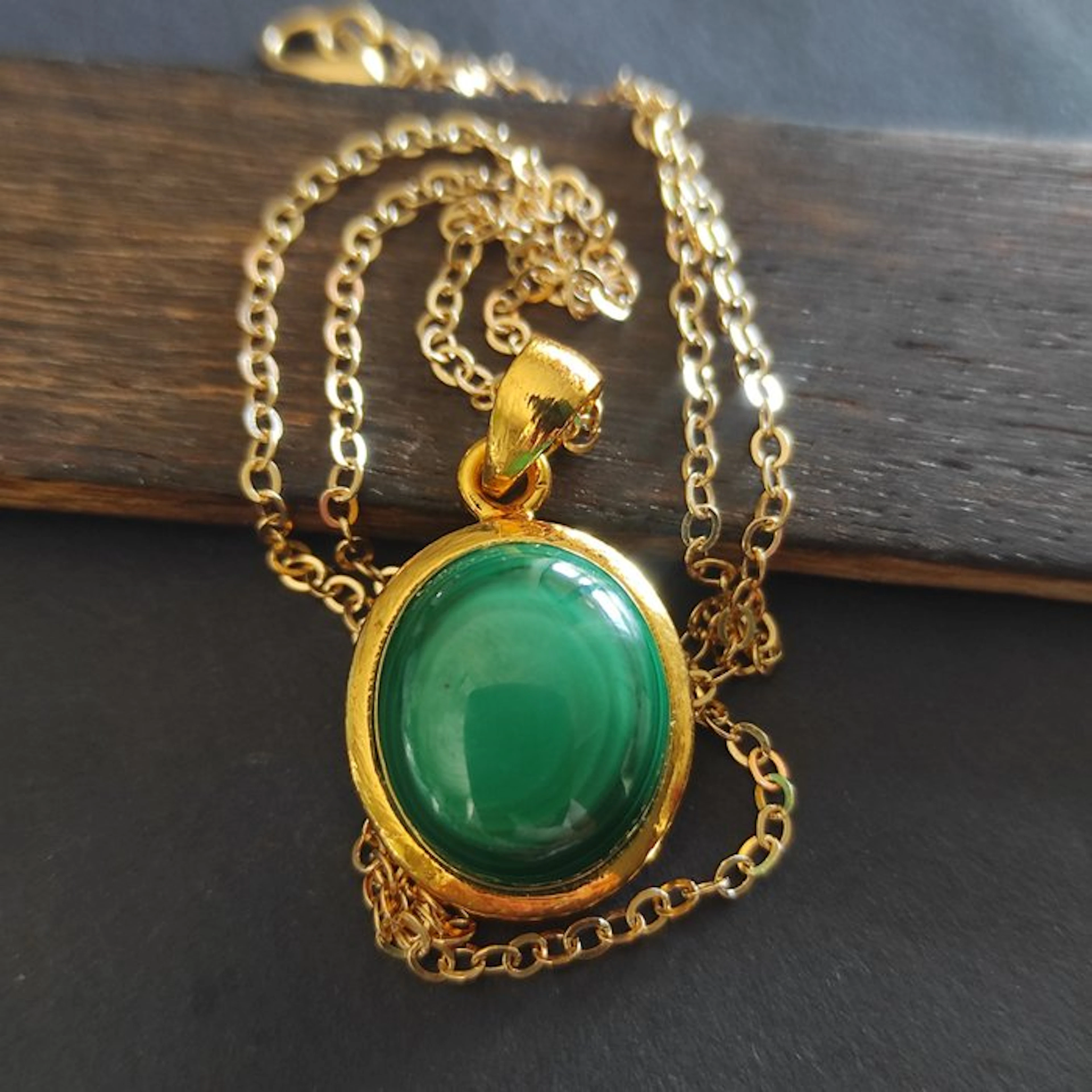 Malachite pendant in silver with chain necklace - Height...