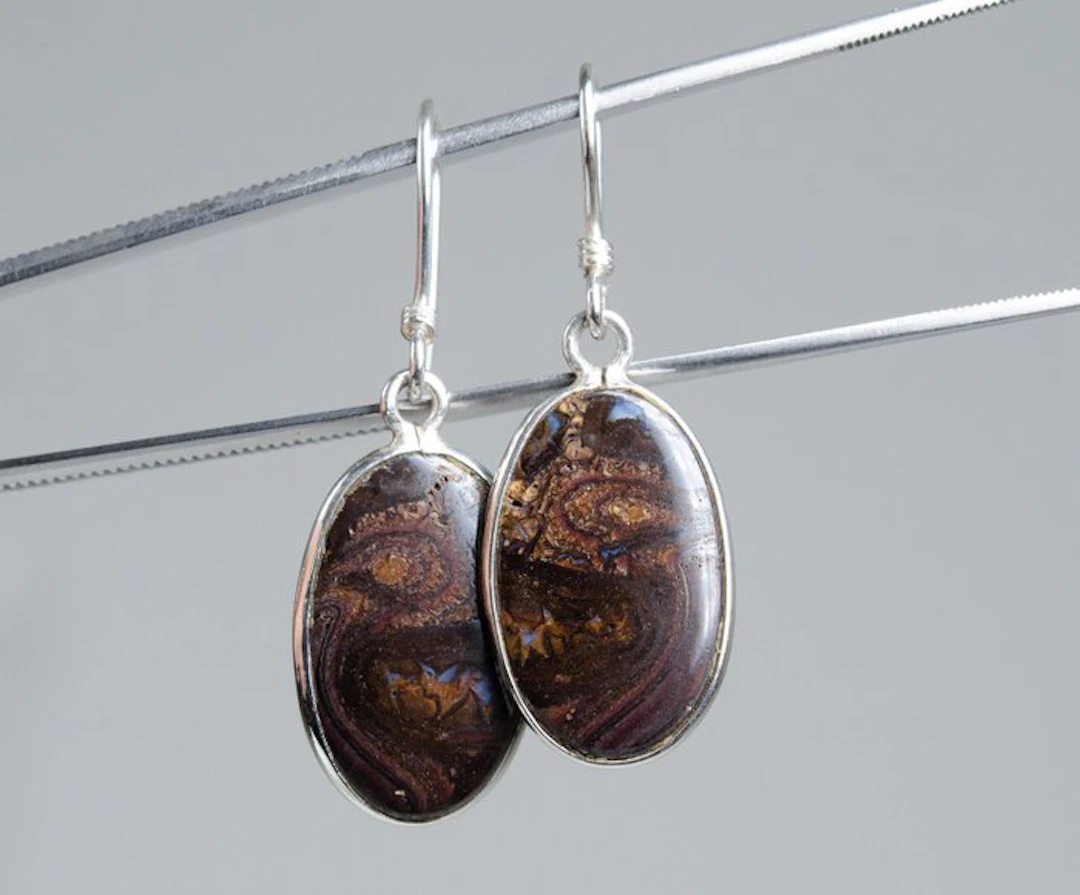 No reserve price - Earrings - Silver - natural Boulder opals - handmade