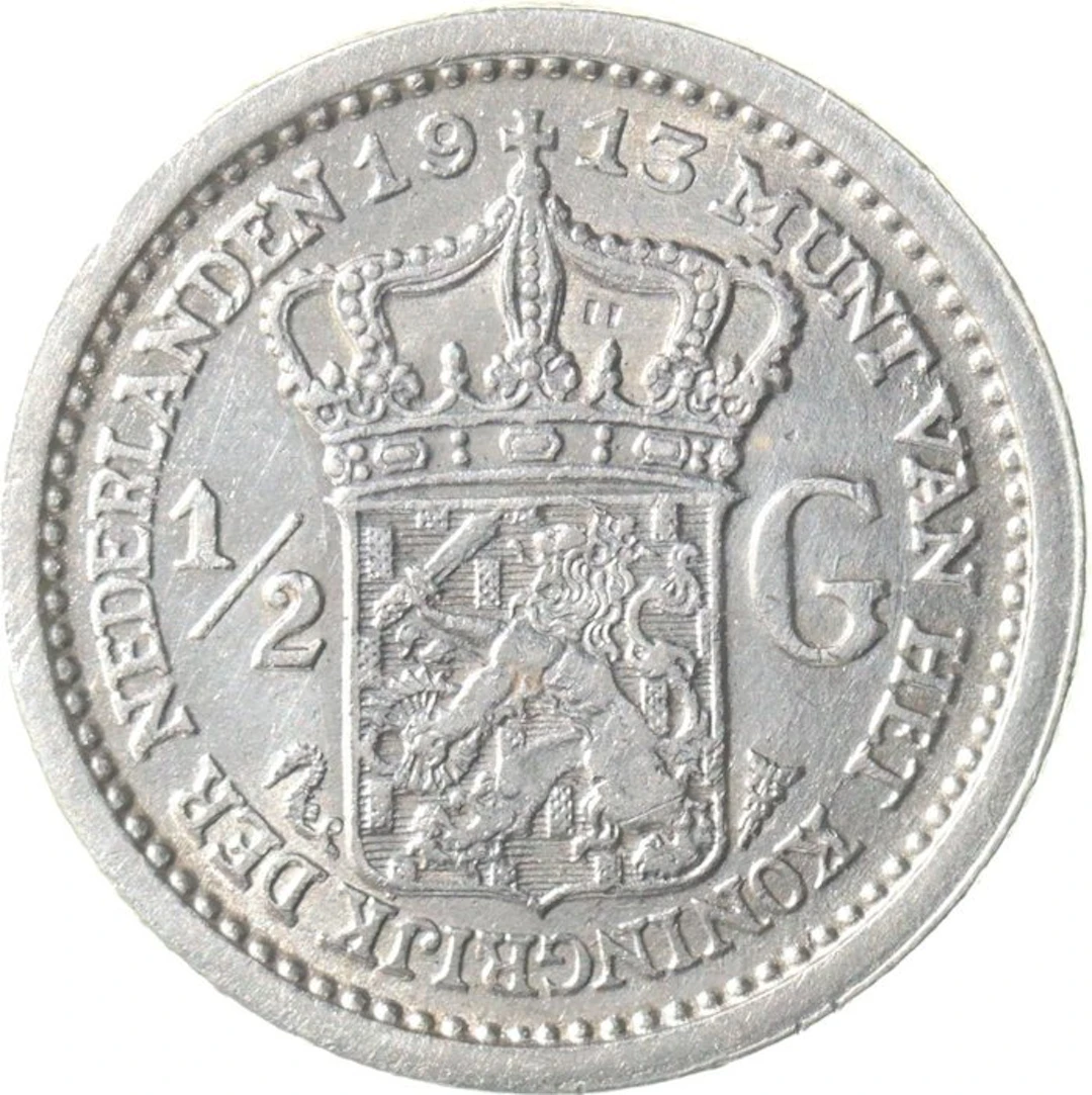Netherlands. Wilhelmina. 1/2 Gulden 1913 KWALITEIT (No reserve price)