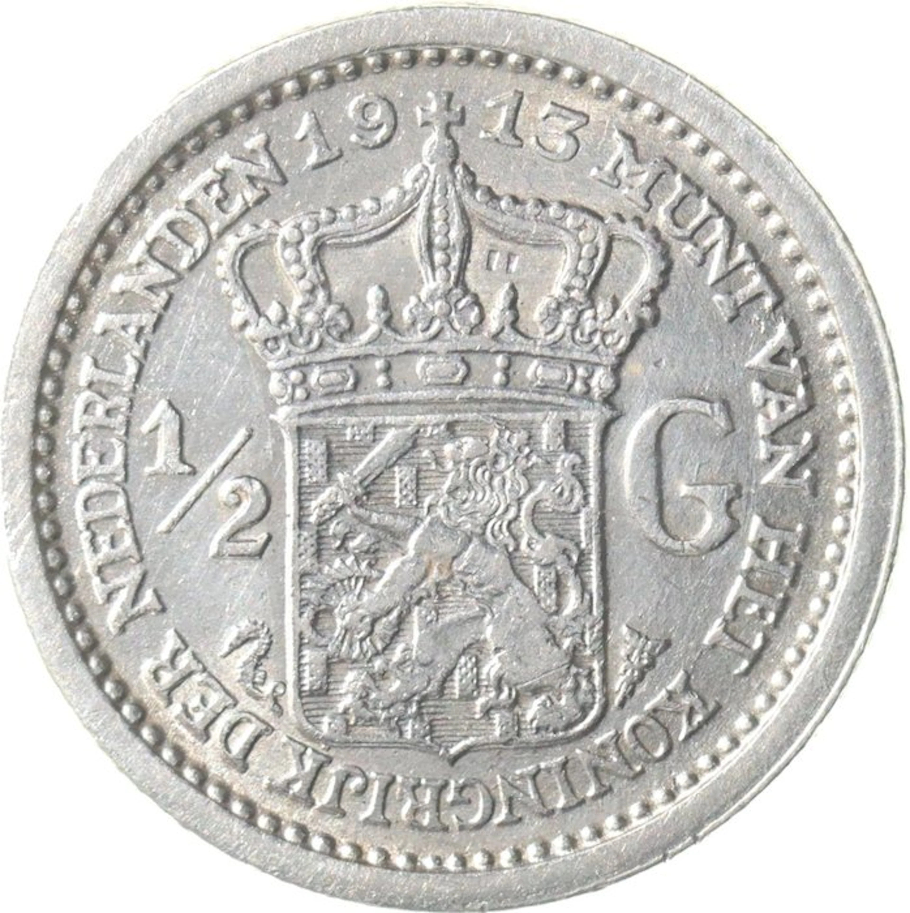 Netherlands. Wilhelmina. 1/2 Gulden 1913 KWALITEIT (No reserve price)
