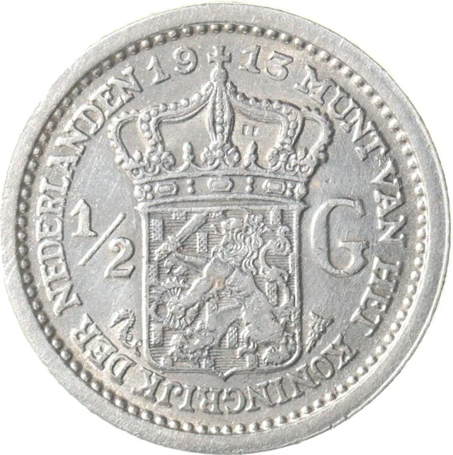 Netherlands. Wilhelmina. 1/2 Gulden 1913 KWALITEIT (No reserve price)