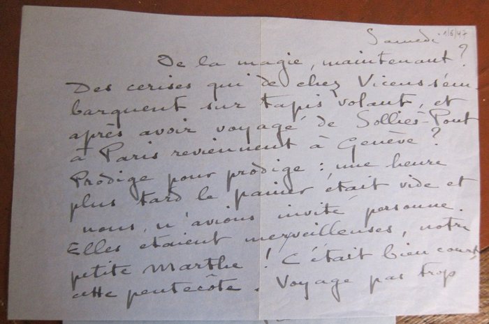 COLETTE Sidonie-Gabrielle - Lettre autographe a son médecin - 1947