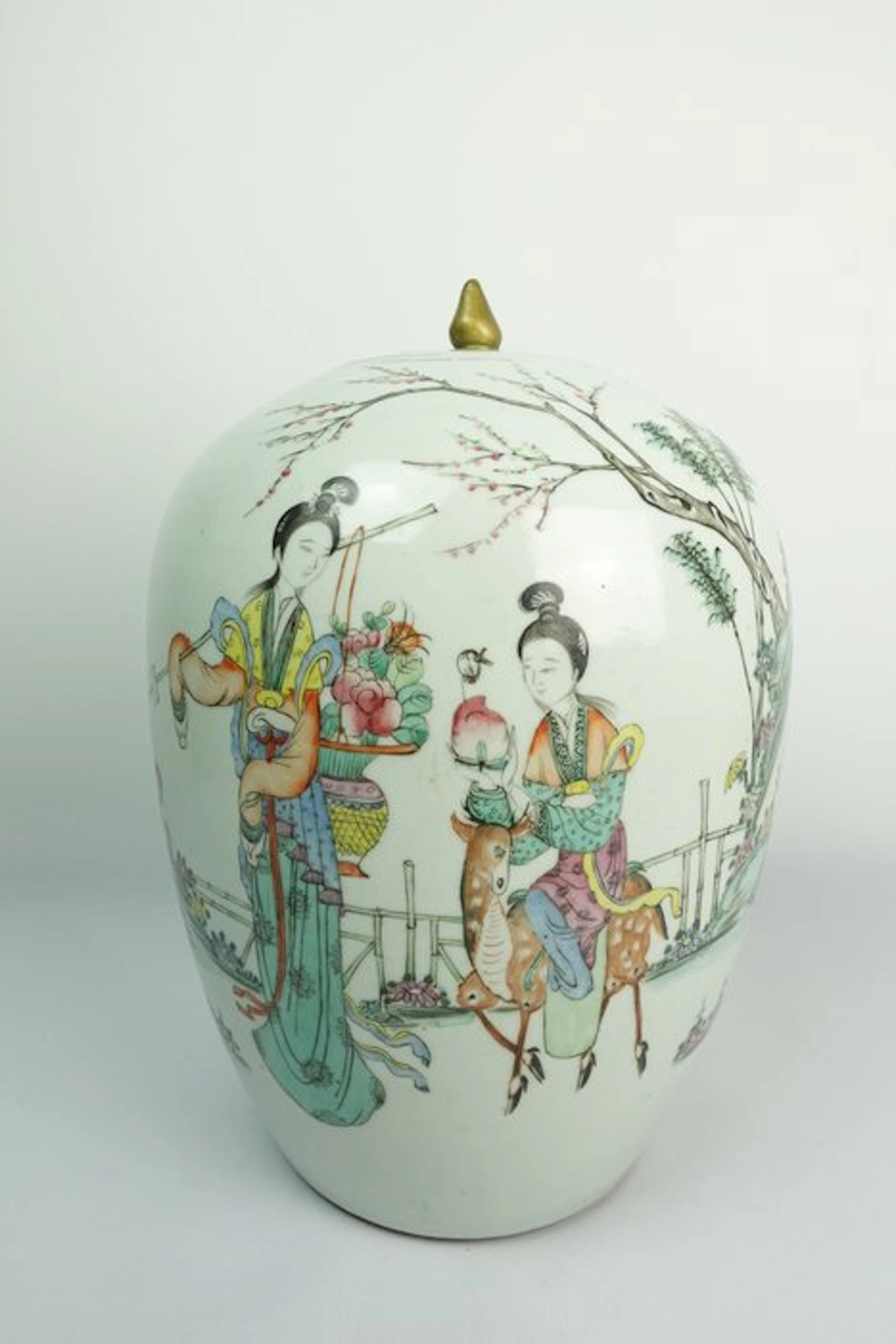 Famille Rose Ladies & Poetry Melon-Form Jar - Porcelain...