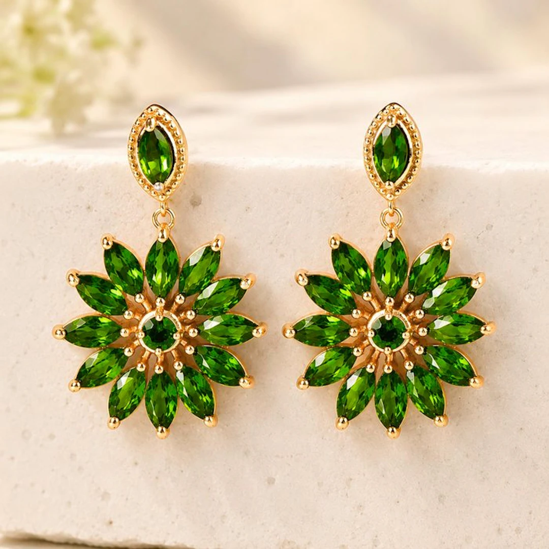 No reserve price - Earrings Silver - Diopside - Certified