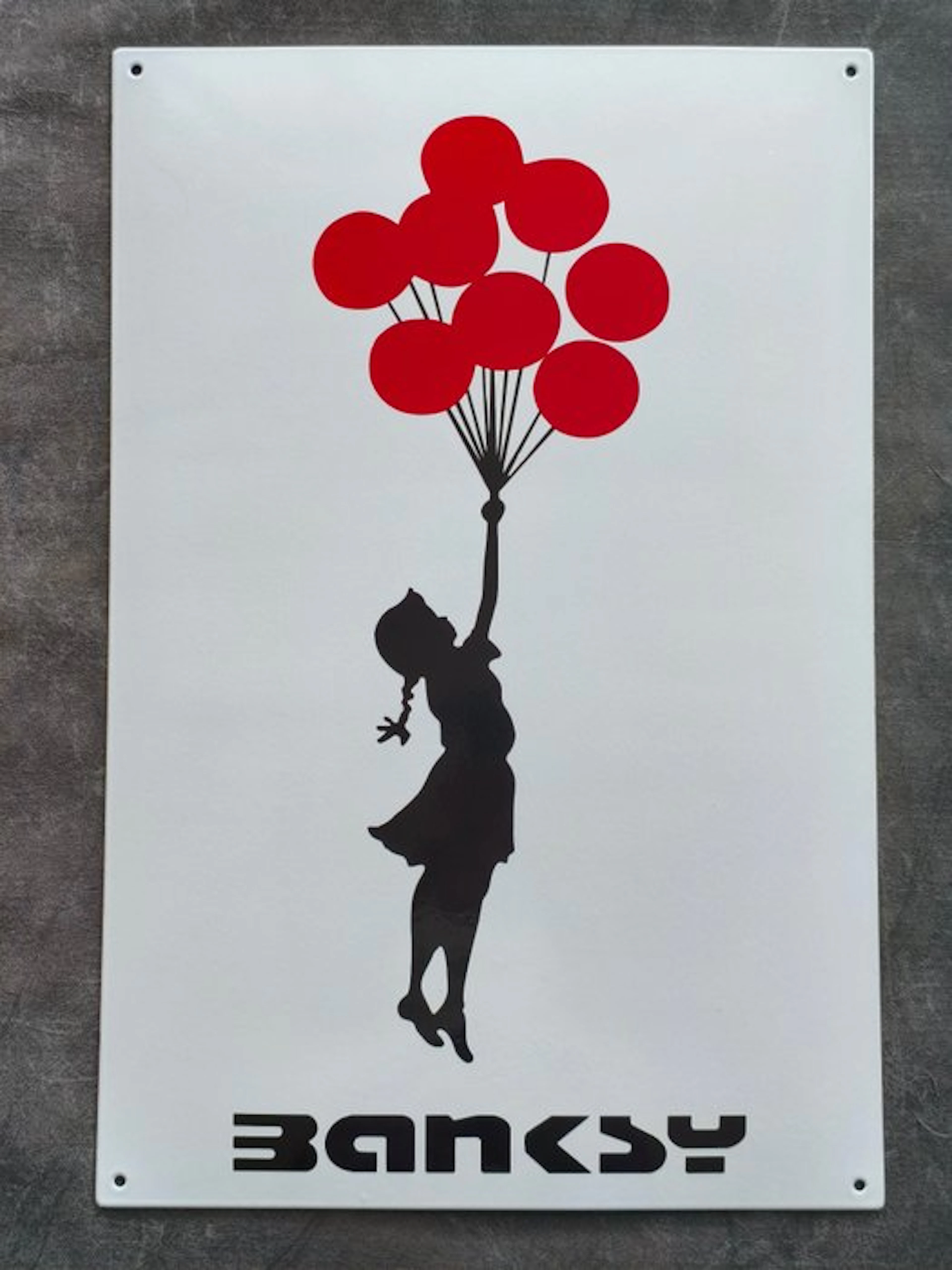 Banksy (1974) - enamel sign Banksy Girl with Baloons Herz...