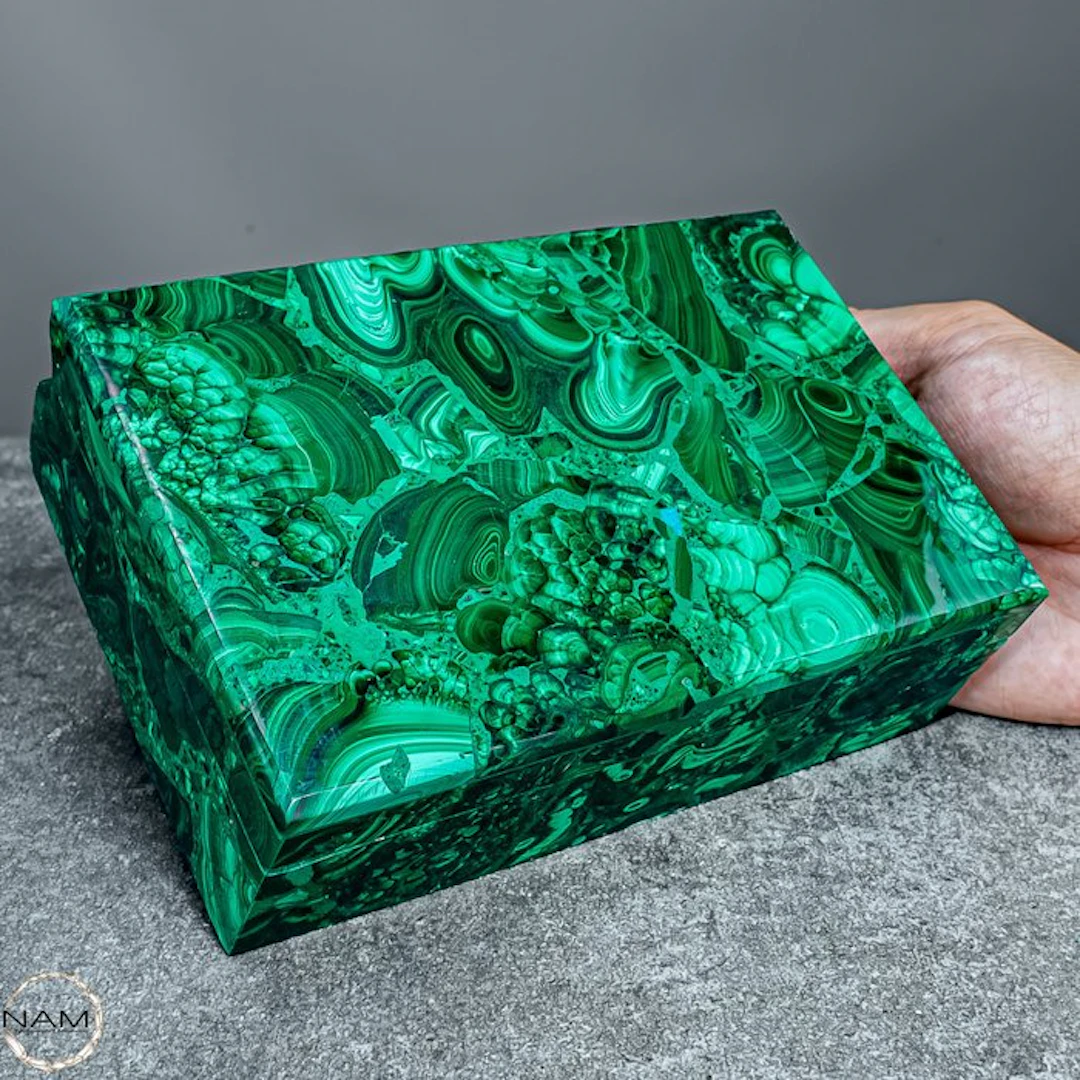 Natural malachite jewelry box – rare one-of-a-kind piece...
