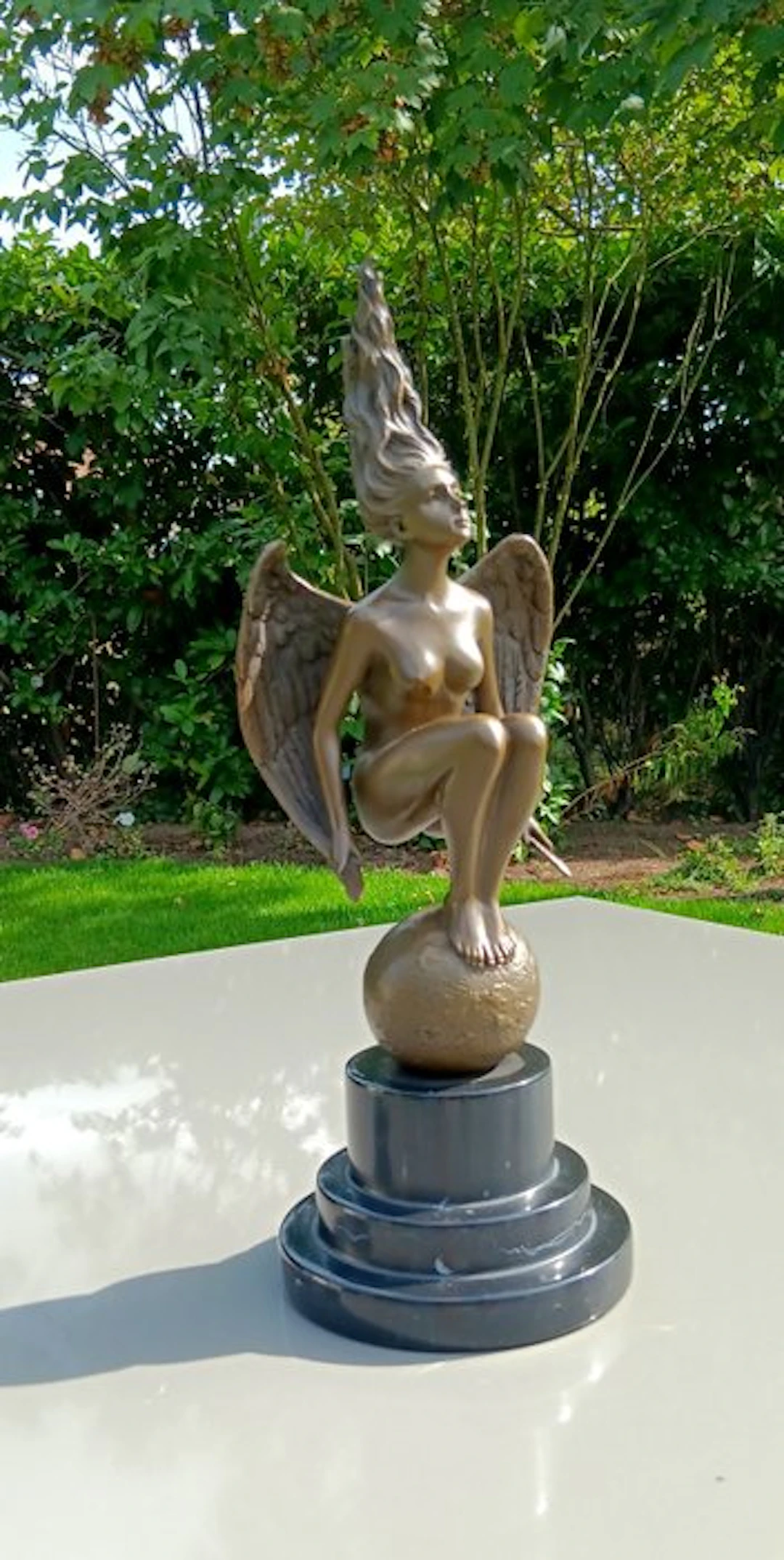 Sculpture, gevleugelde vrouwelijke nacht G - 36.5 cm - bronze marble
