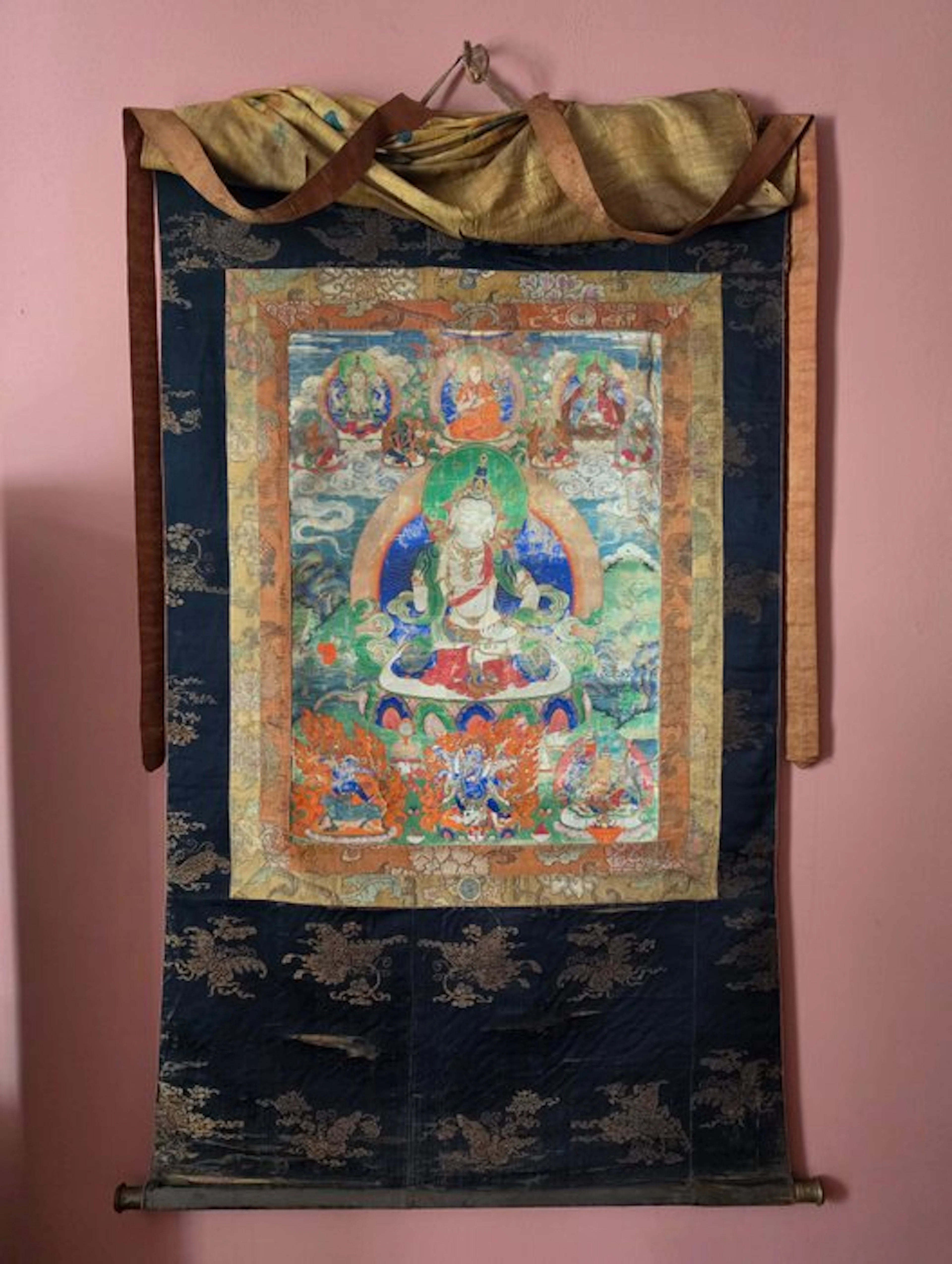 Thangka with Sadaksari Lokeshvara - free shipping - Silk - Tibet - 18th century
