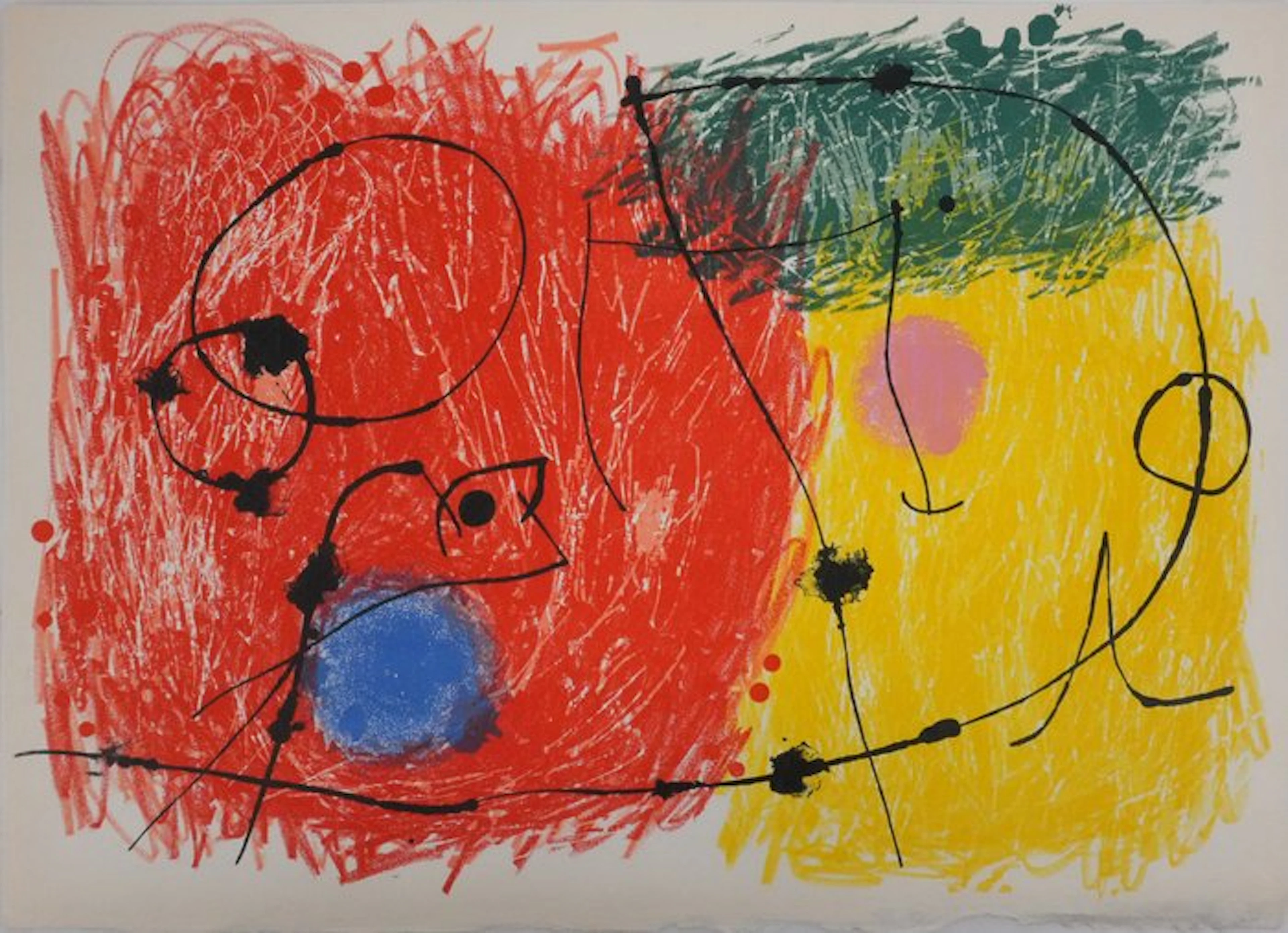 Joan Miro (1893-1983) - Le lézard aux plumes, Abstraction onirique rouge