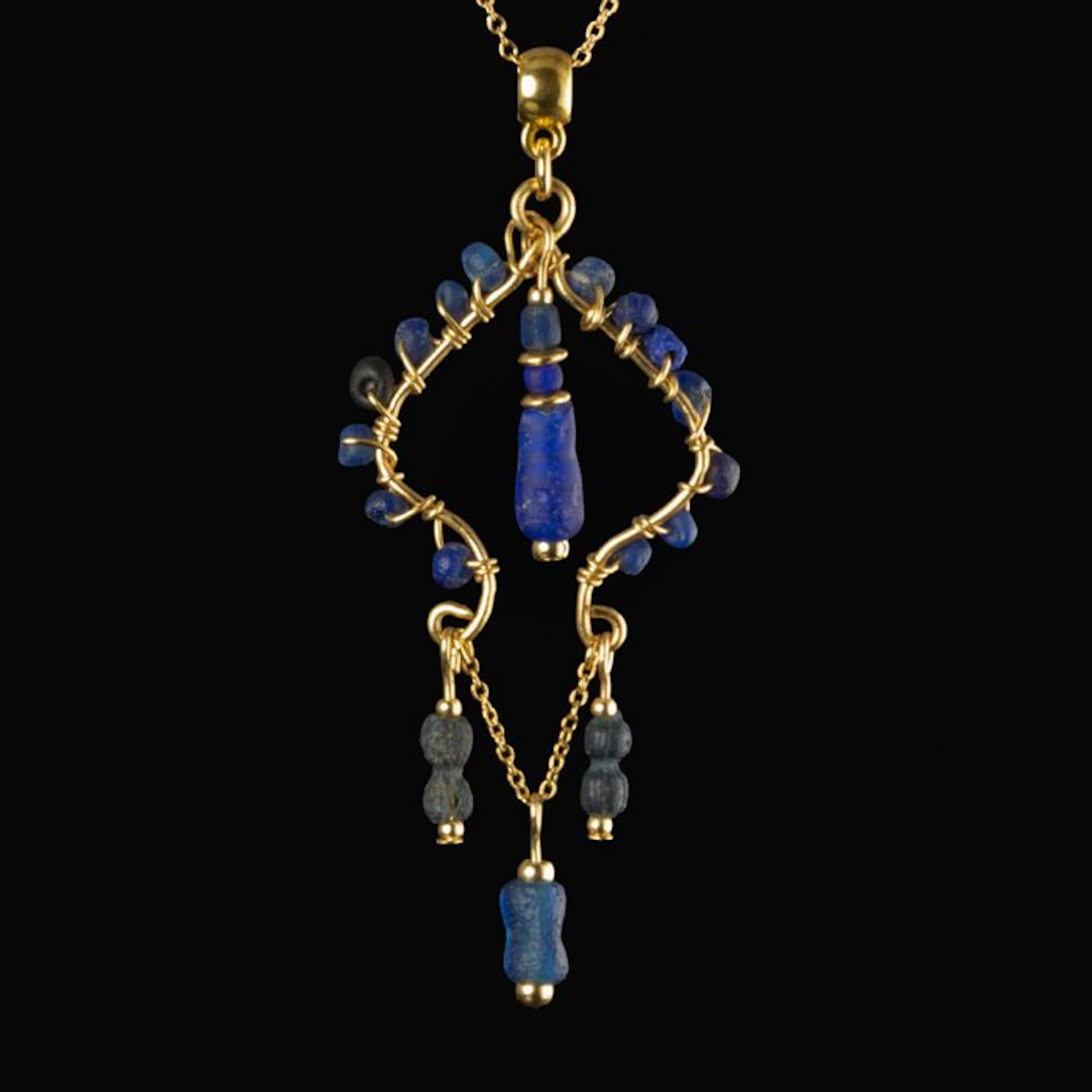 Ancient Roman Necklace with Wire-Wrapped Roman Blue Glass Beads