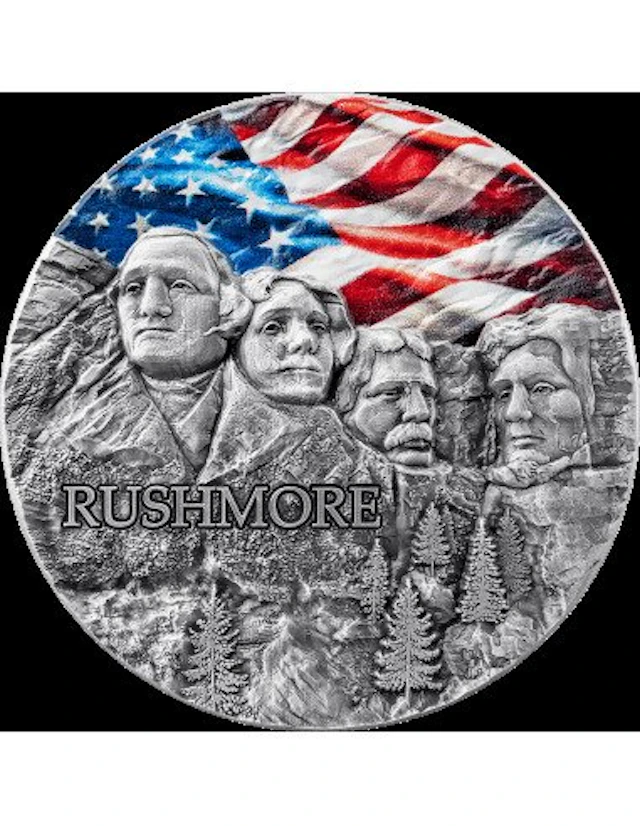 Ghana. 10 Cedis 2024 RUSHMORE Special Edition Rock-cut Monuments , 2 oz (.999)