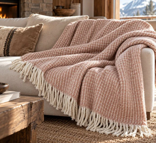 Exclusive pink waffle-weave plaid - 200x150 cm - Throws