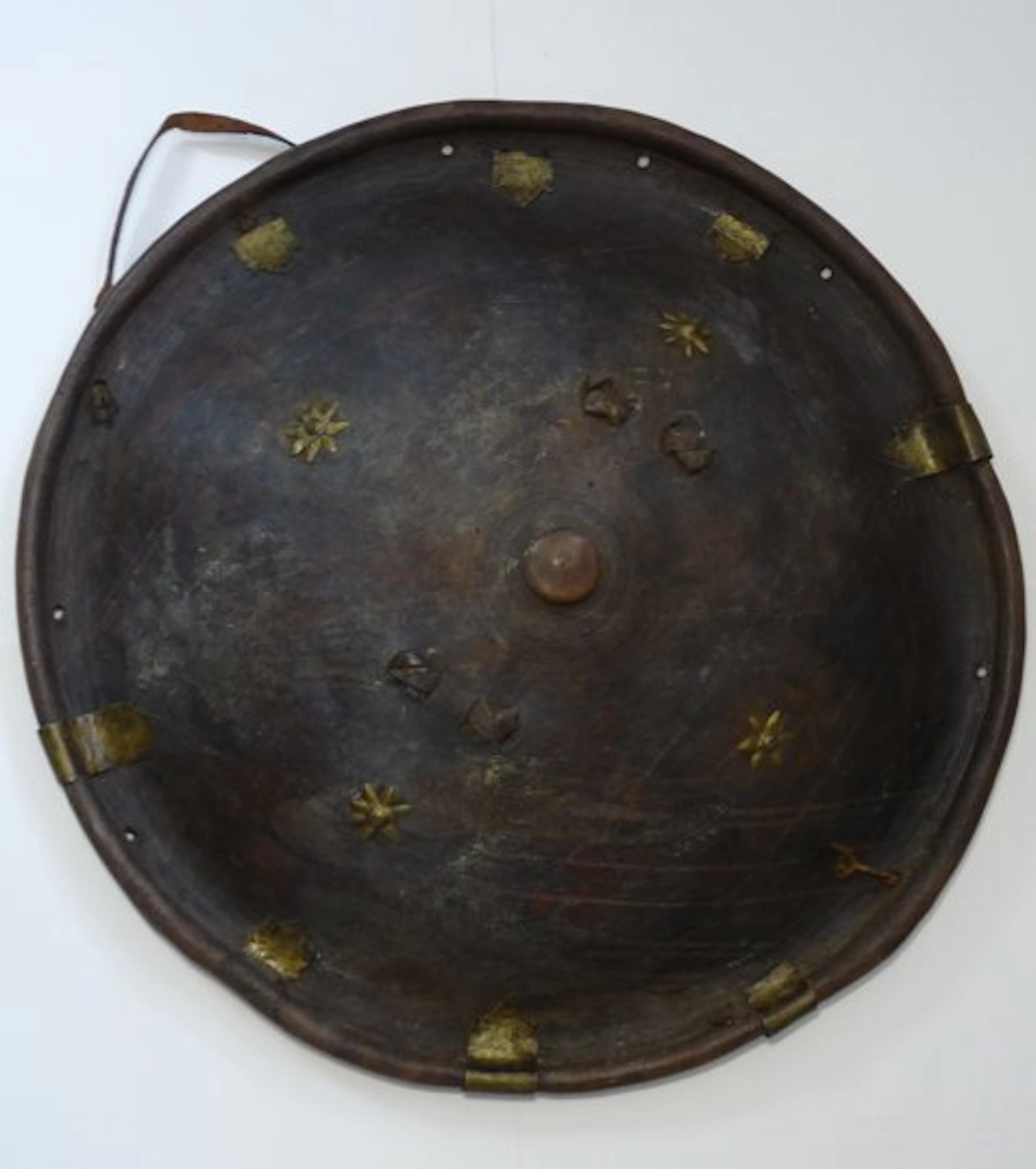 19th-century African Ethiopian buffalo leather Amhara warrior shield - 60 cm