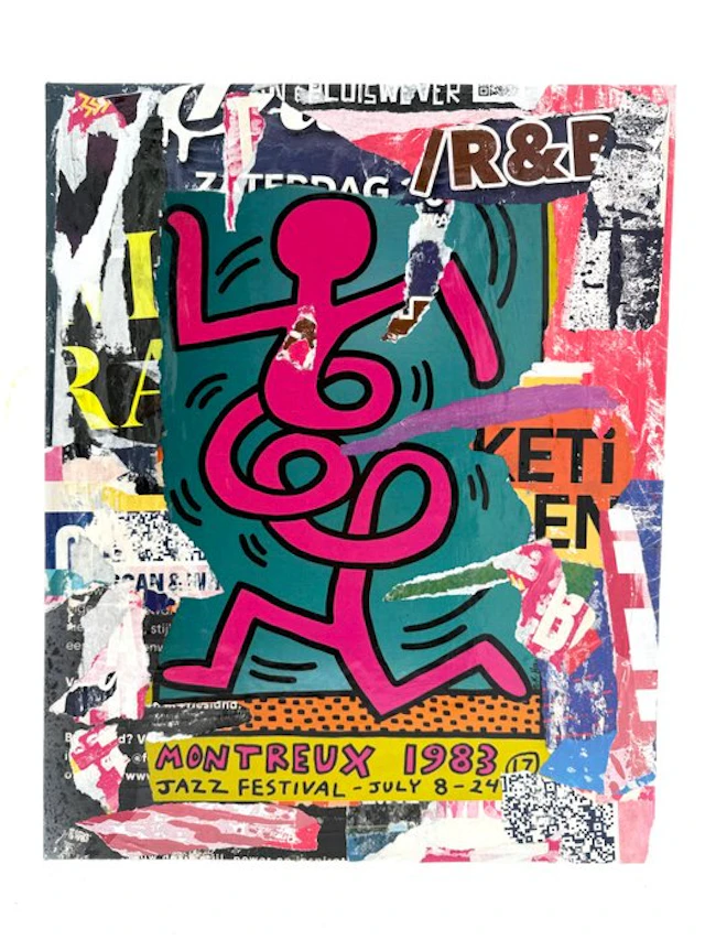 Koen Betjes (1992) - Keith Haring - Vintage Poster Collage (canvas)