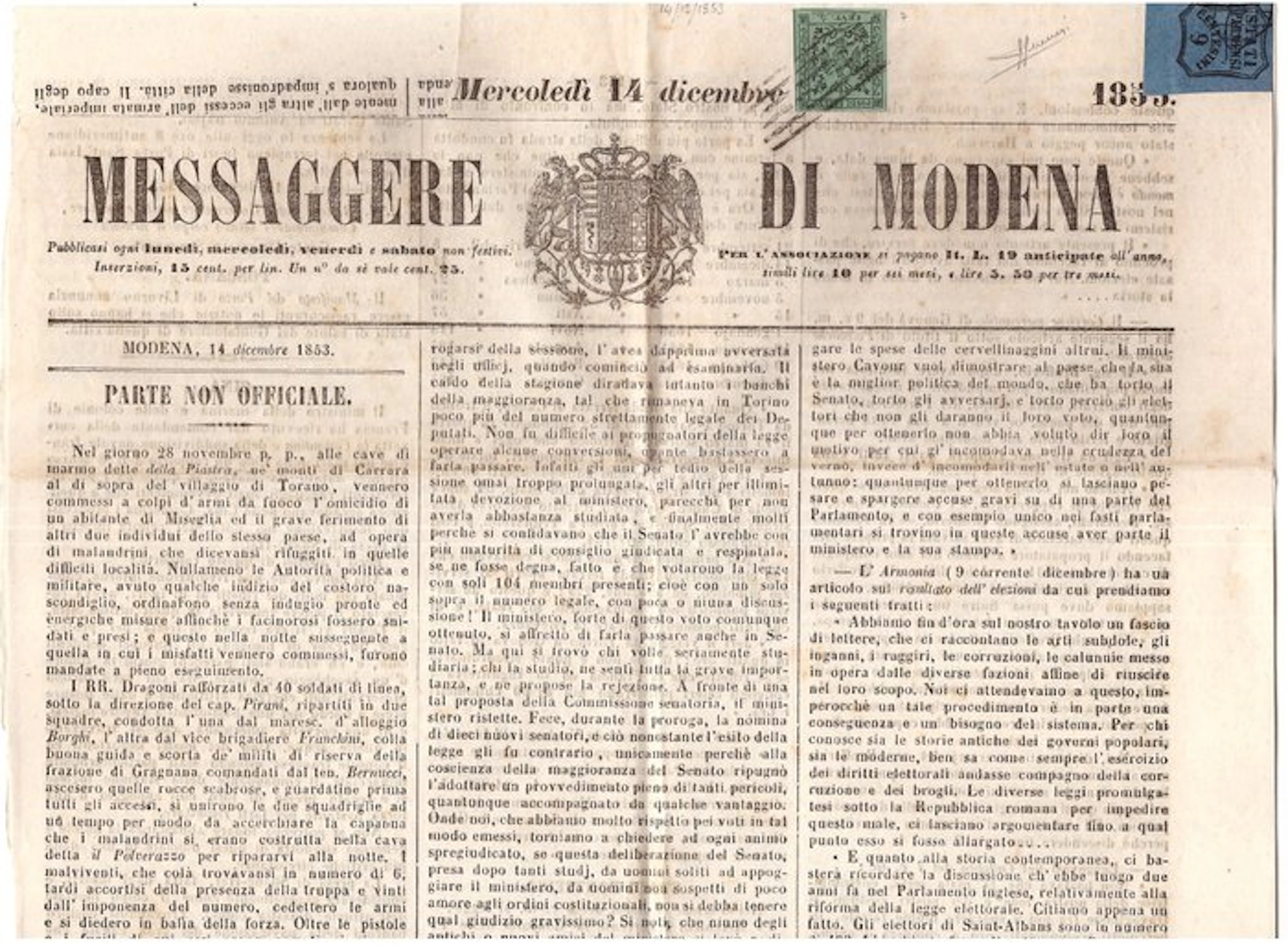 Italian Ancient States - Parma 1852/1853 - Green...