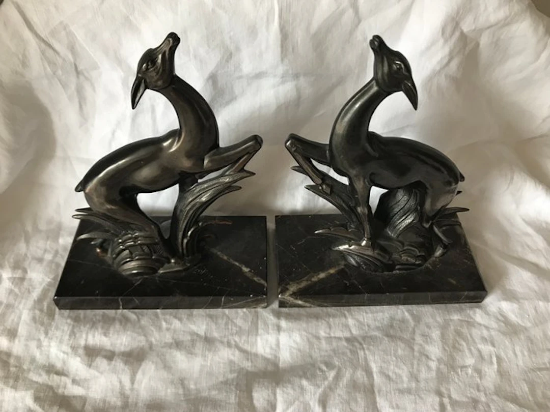 Bookends (2) - Spelter - Biche signed Gallot Ed.