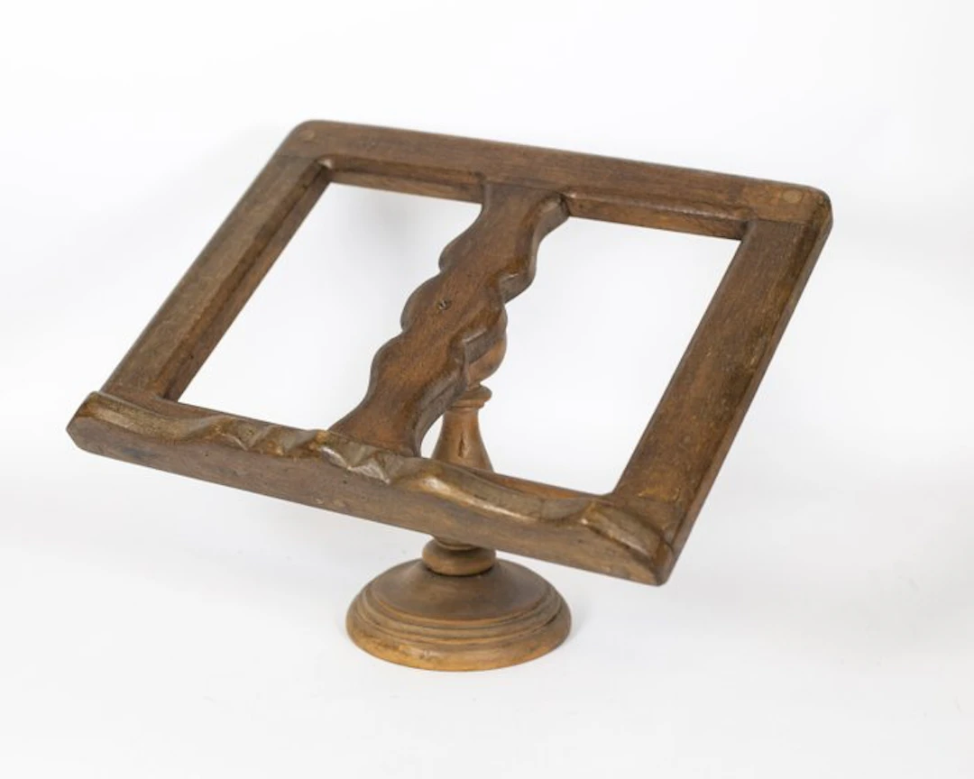 Stand - Wood, Vintage dining lectern in turned and shaped wood.