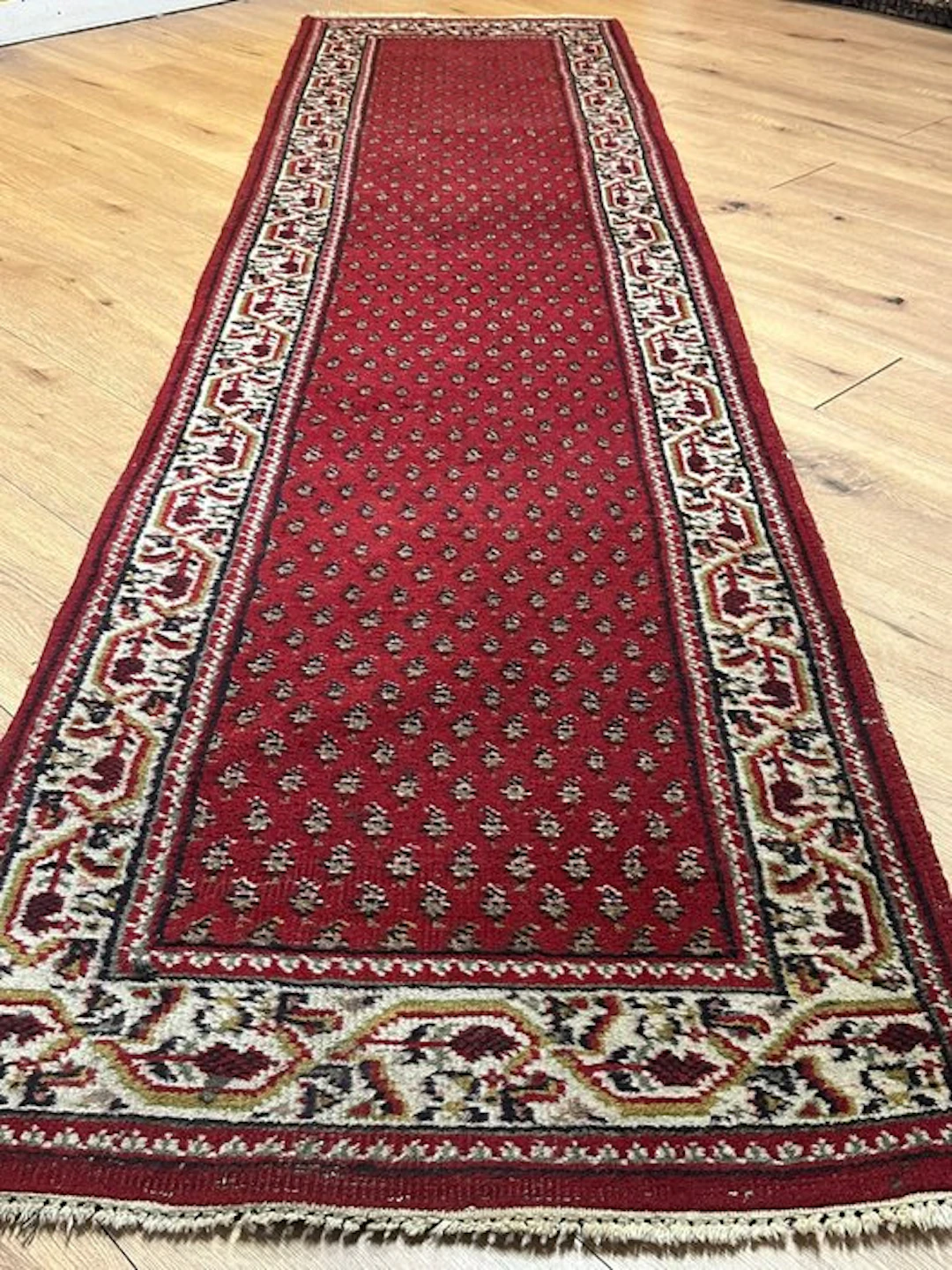 Classic Indian Sarough Mir rug runner with a fine Boteh pattern