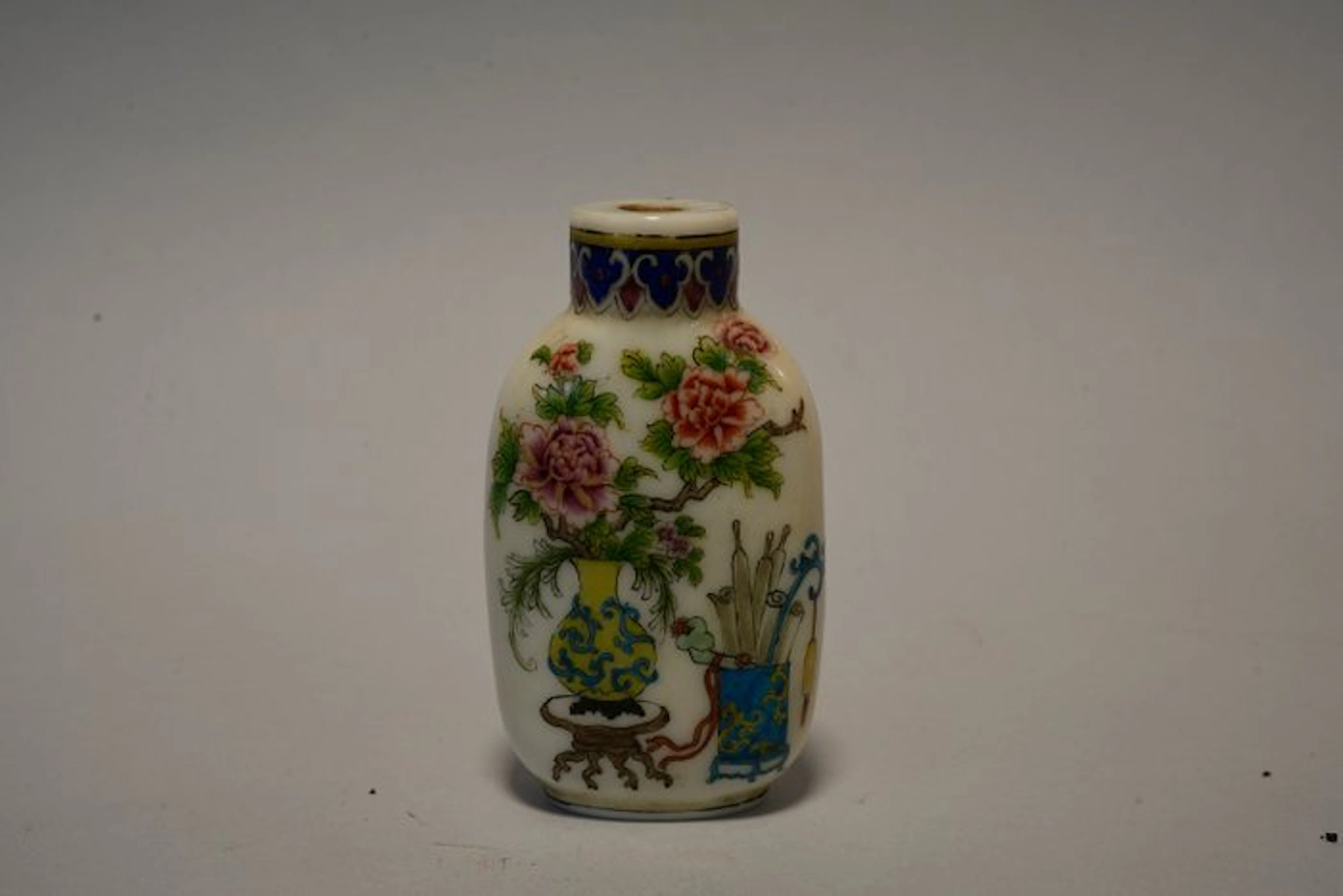 20th Century Glass Snuff Bottle with Hand-Painted Antique...