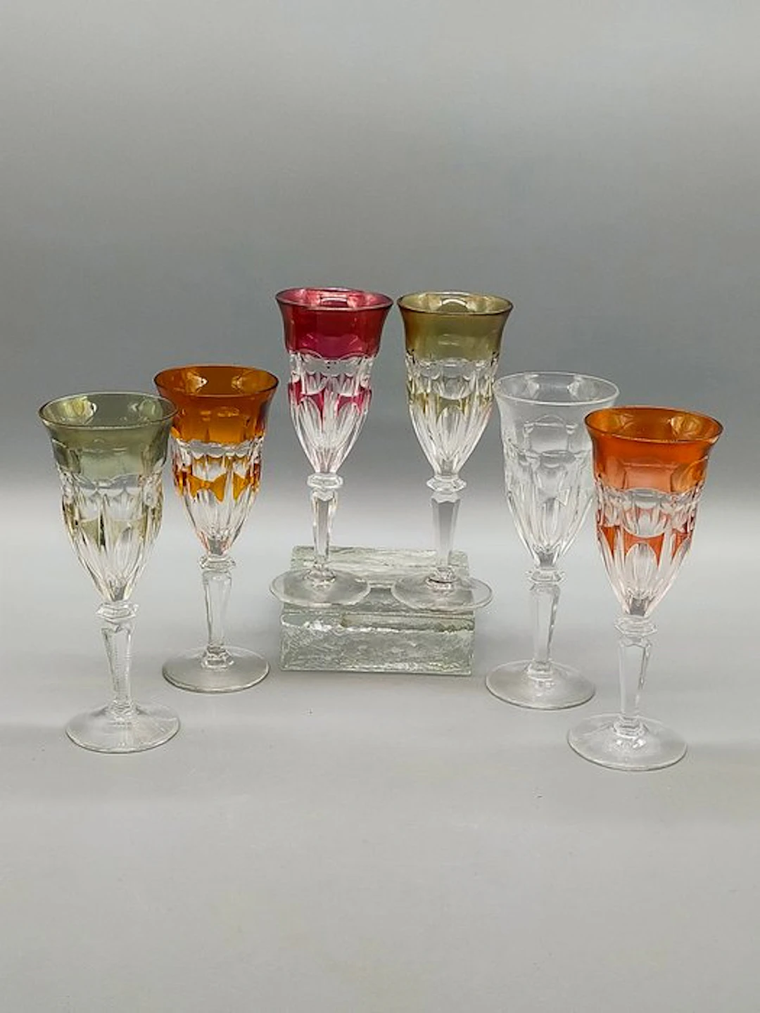 6-tlgs. Set Kristall Römer Gläser – Farbüberfang Bleikristall - Jar - Crystal