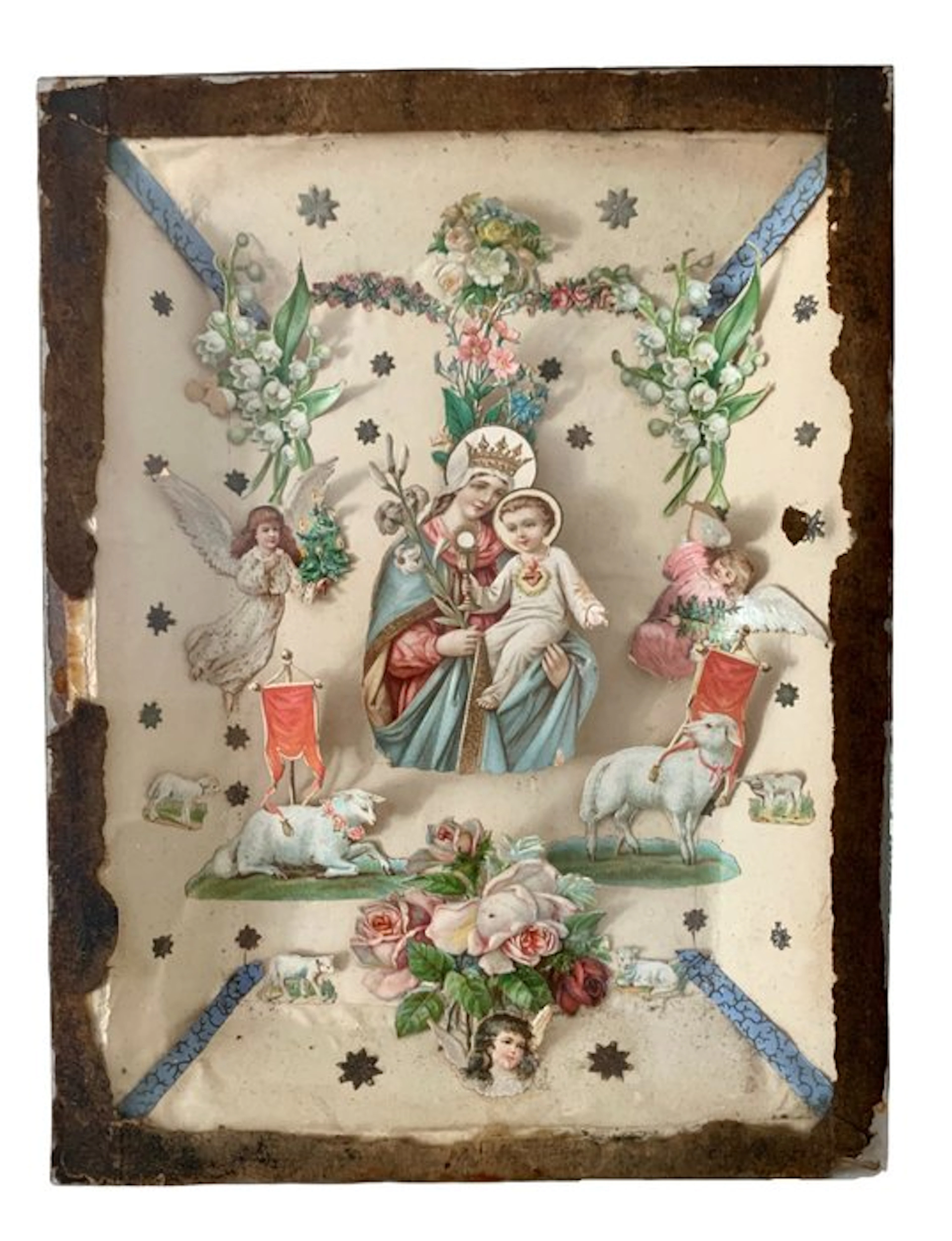 Home altar - Antique - Glass, Paper - 1850-1900 - Catholic folk art