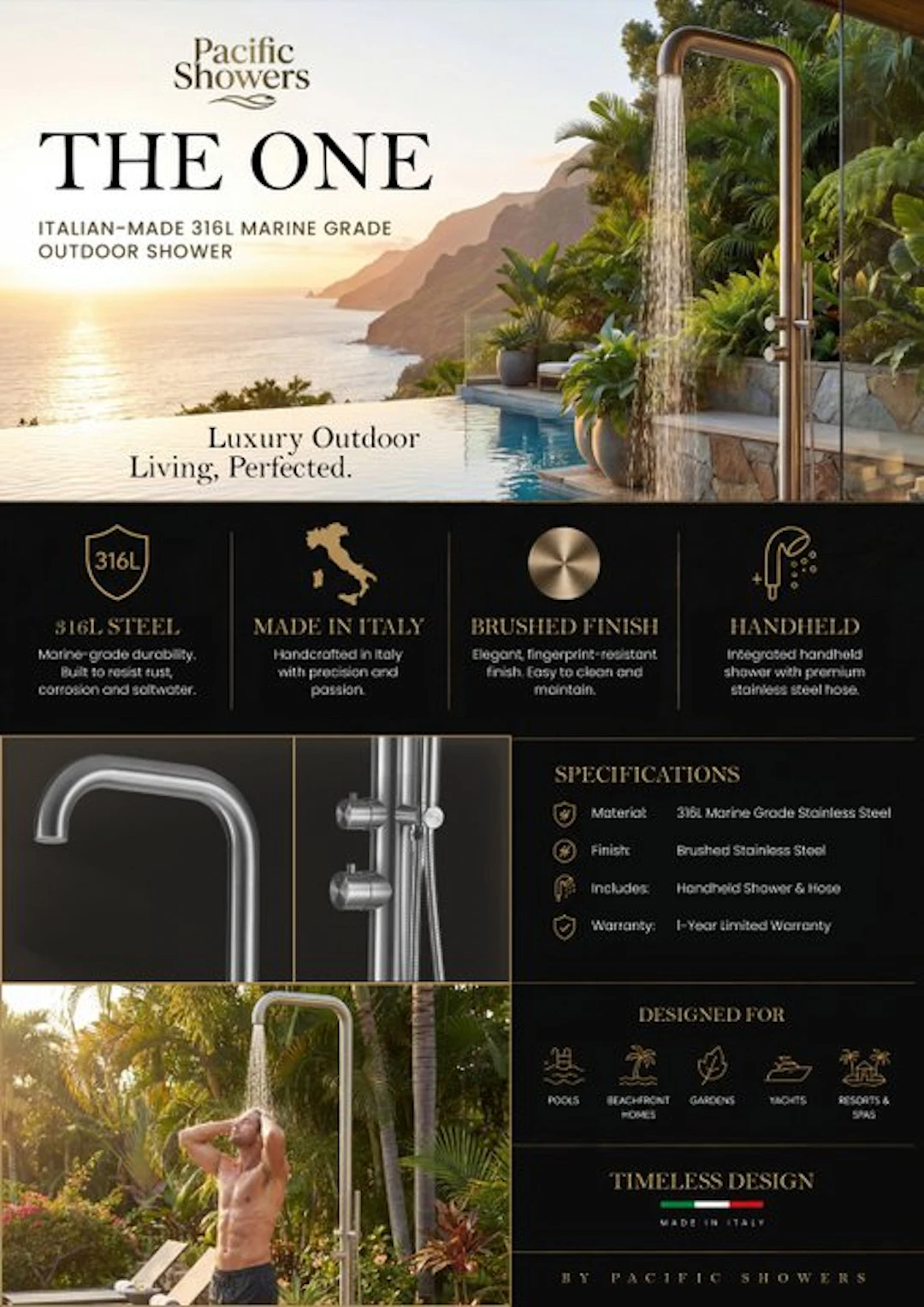 Industrial Fountain - Pacific Showers "The One" luxe Buitendouche - 2026