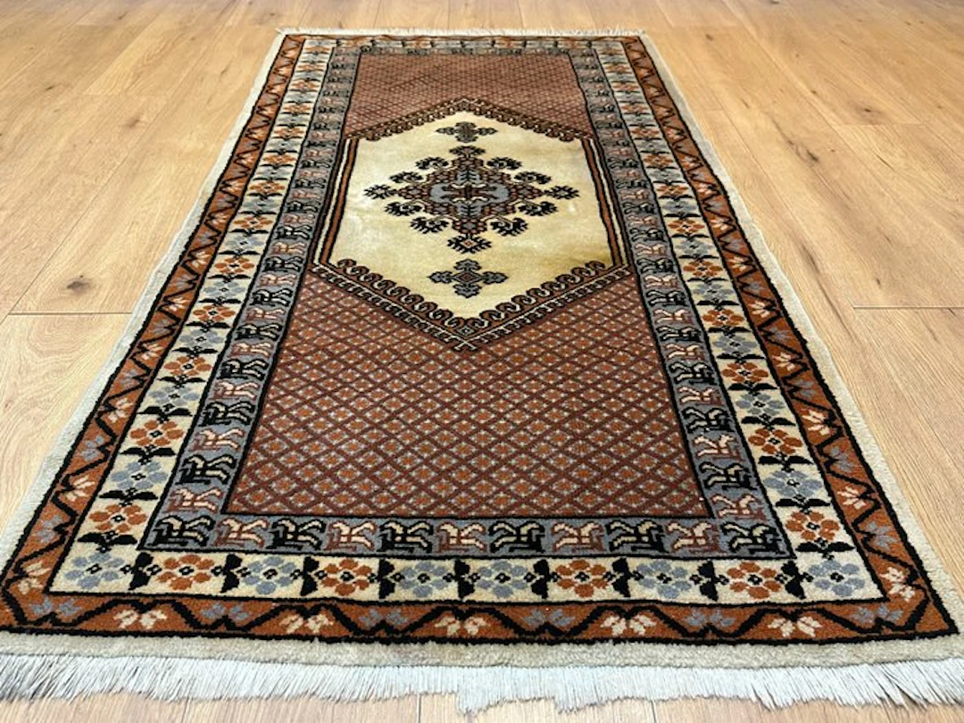 Hand-knotted Moroccan Berber rug with a geometric...