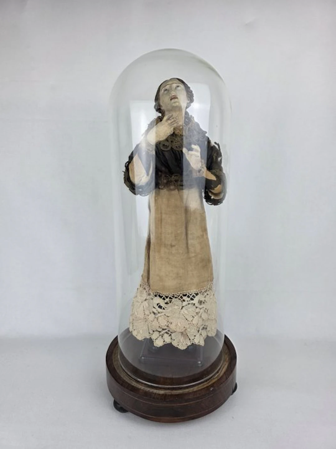 Sculpture, Grande Madonna Addolorata. - 57 cm - Wood, Terracotta, Silk, Glass