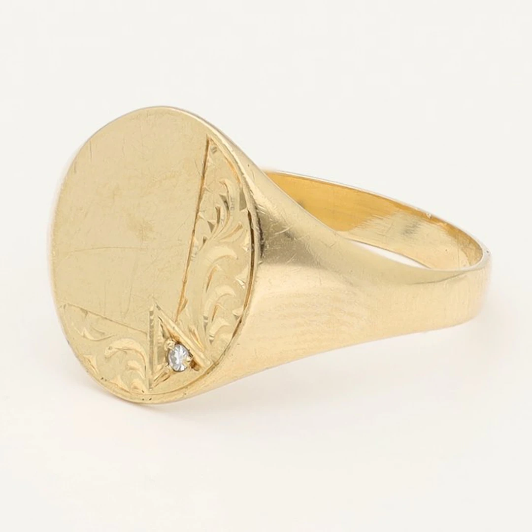 Signet ring - 14 kt. Yellow gold Diamond (Natural)
