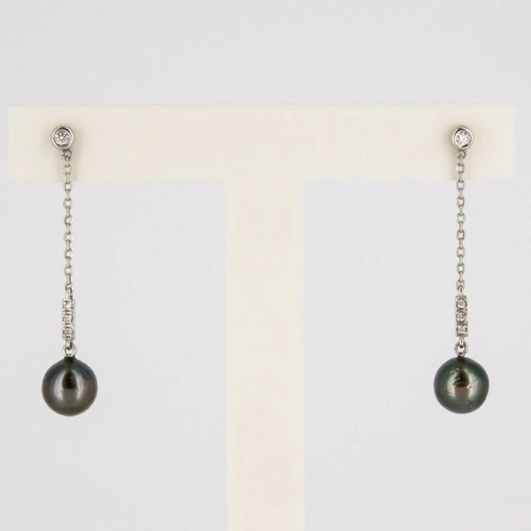 Earrings - 18 kt. White gold Diamond (Natural) - Pearl