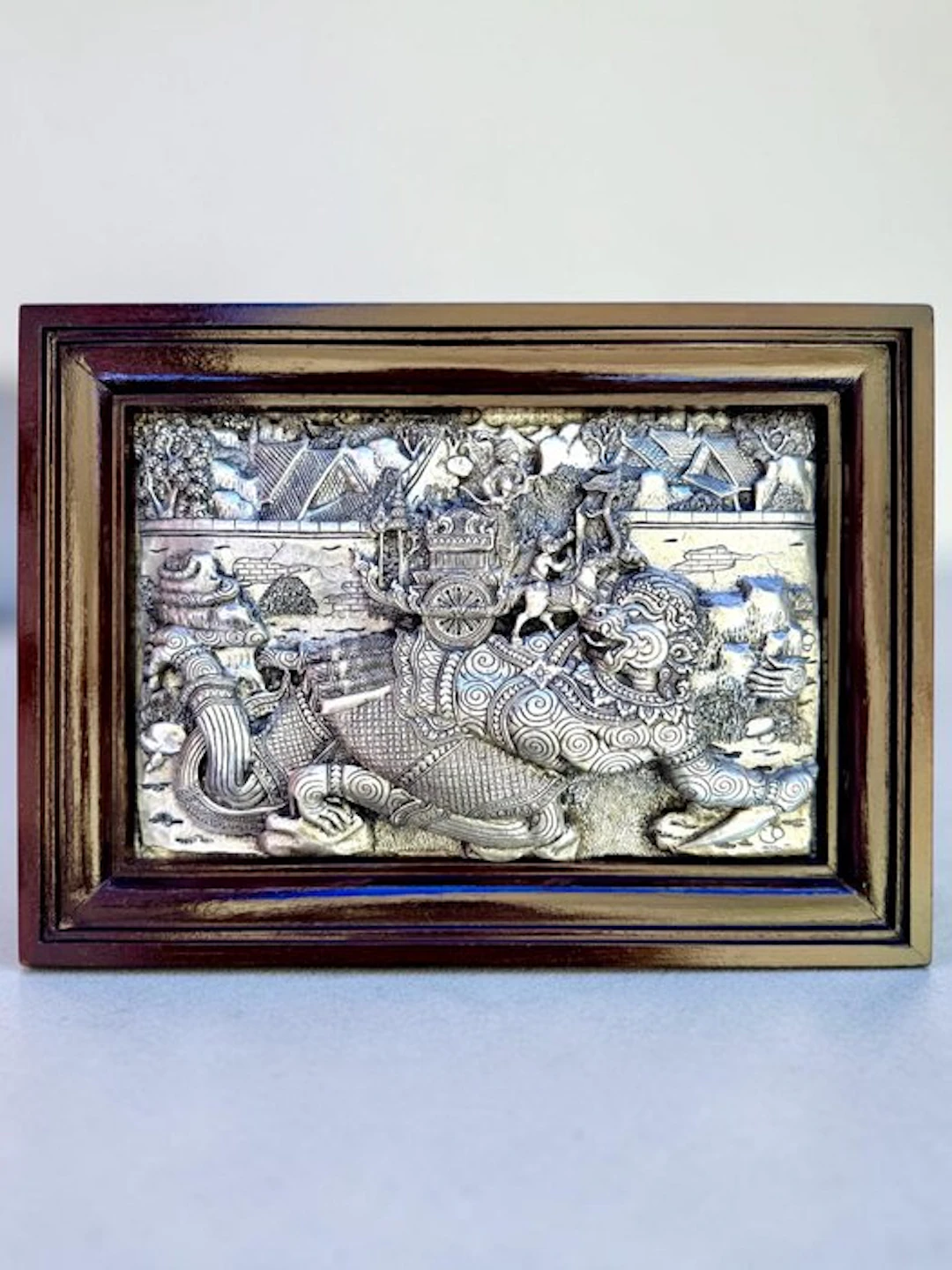 Relief, ‘Ramakien’ Battle Scene with Hanuman 38.5x - 28 cm - Wood, Metal - 1970